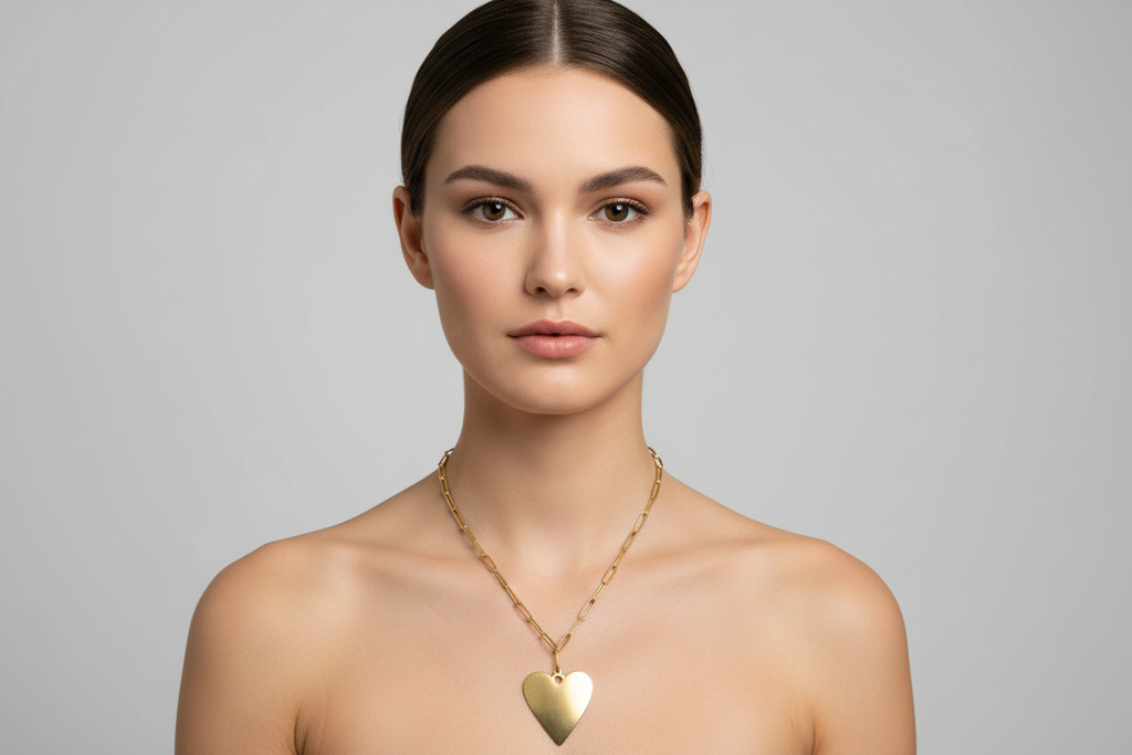 Short Chainlink Heart Pendant Necklace in Gold Stainless Steel - A Stunning Gold Stainless Steel Heart Necklace Gift for Her - Shopthatapp.ca