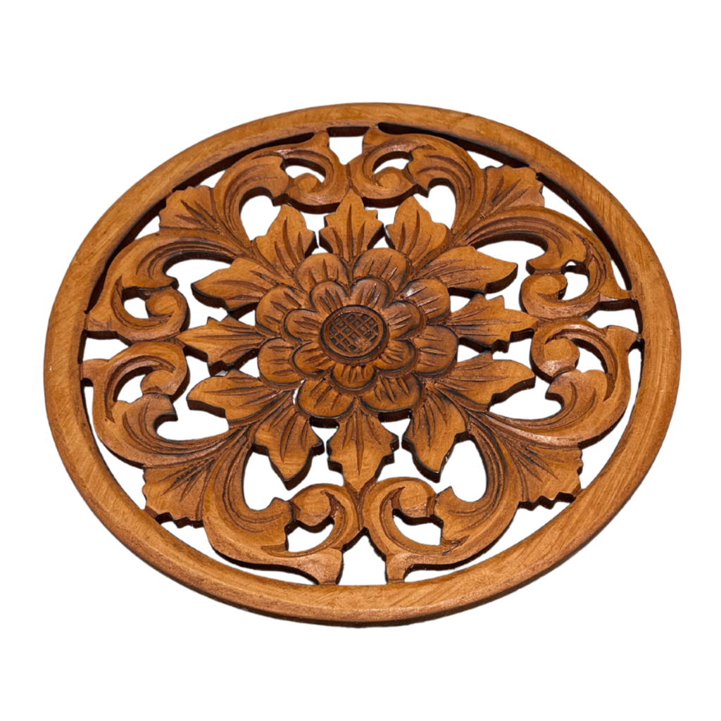 Wooden Carved Flower Accent - Round Decorative Home Accent - Shopthatapp.ca