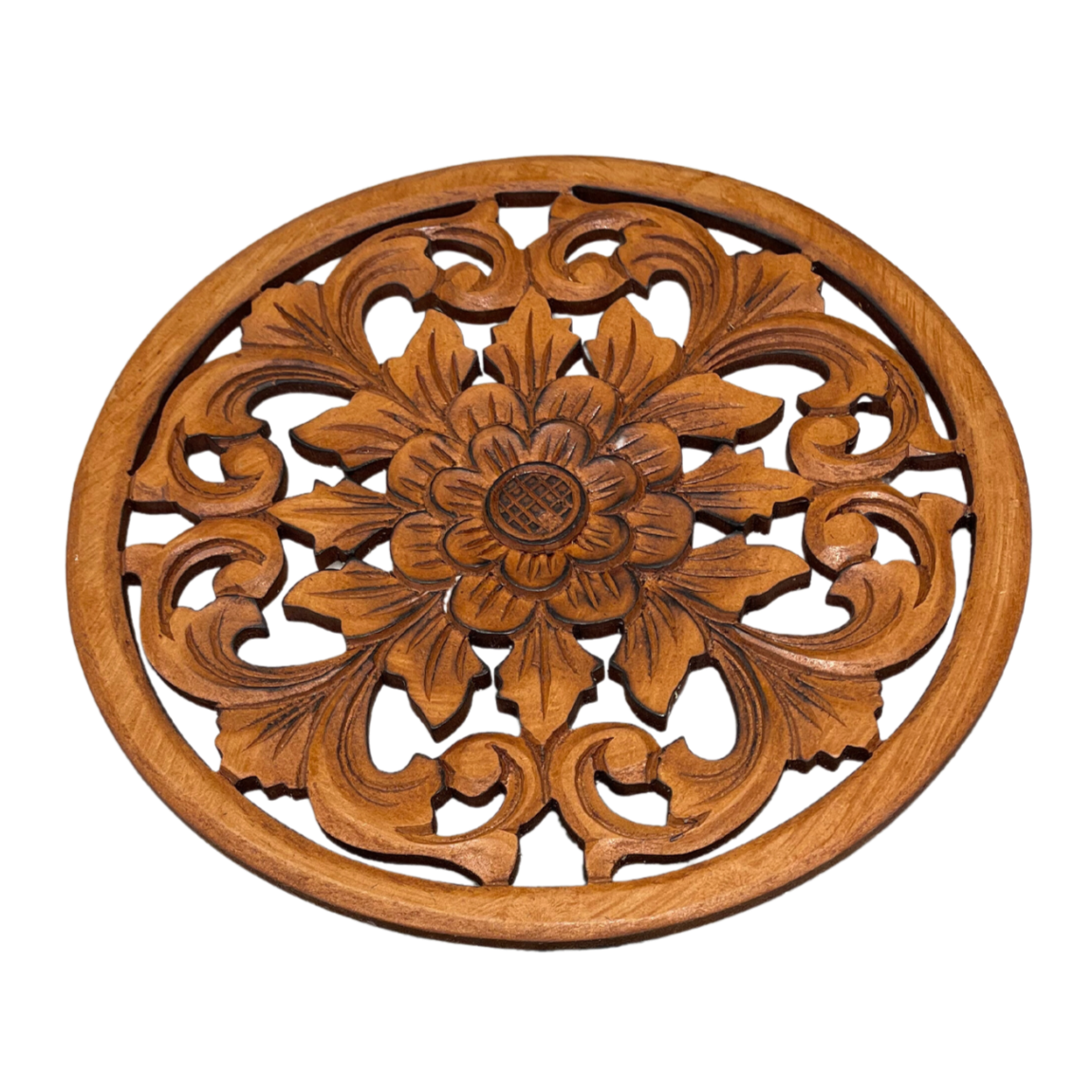 Wooden Carved Flower Accent - Round Decorative Home Accent - Shopthatapp.ca