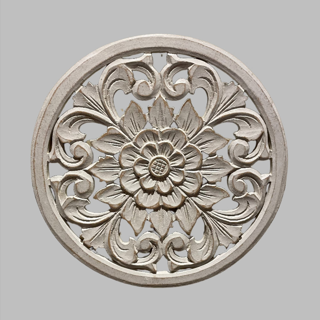 Wooden Carved Flower Accent - Round Decorative Home Accent - Shopthatapp.ca