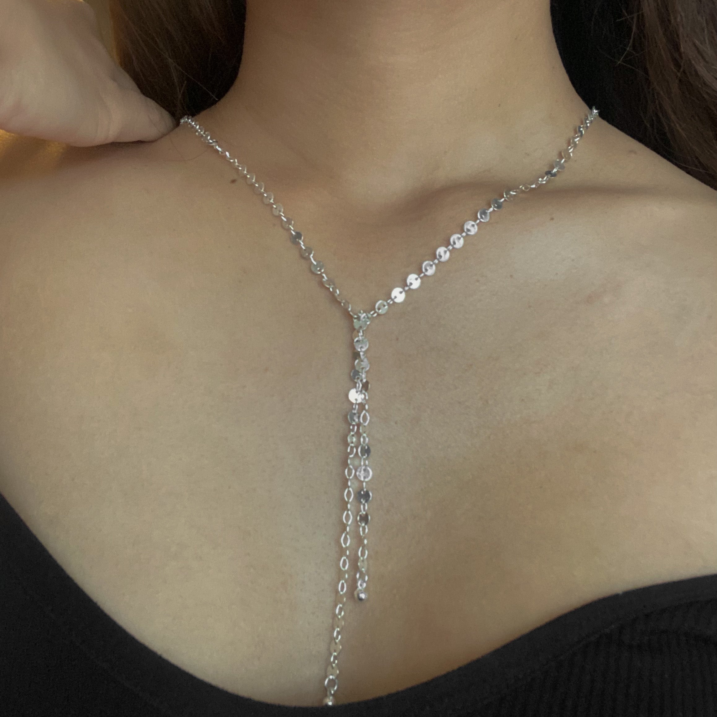 Disc Chain Necklace Silver Plate with Double Drop Design - Shopthatapp.ca