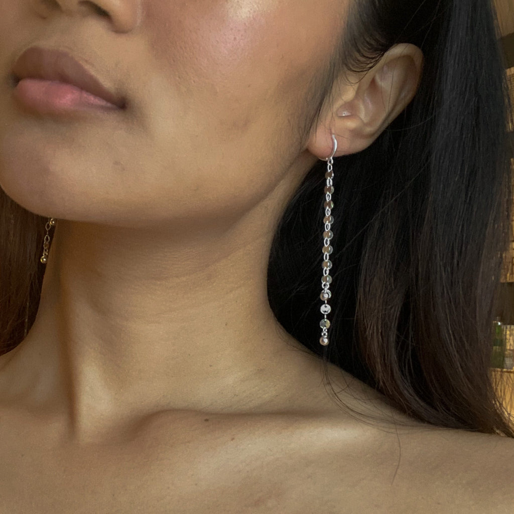 Disc Chain Double Drop Earrings in Silver Plate - Elegant Silver Plate Double Drop Earrings - Shopthatapp.ca