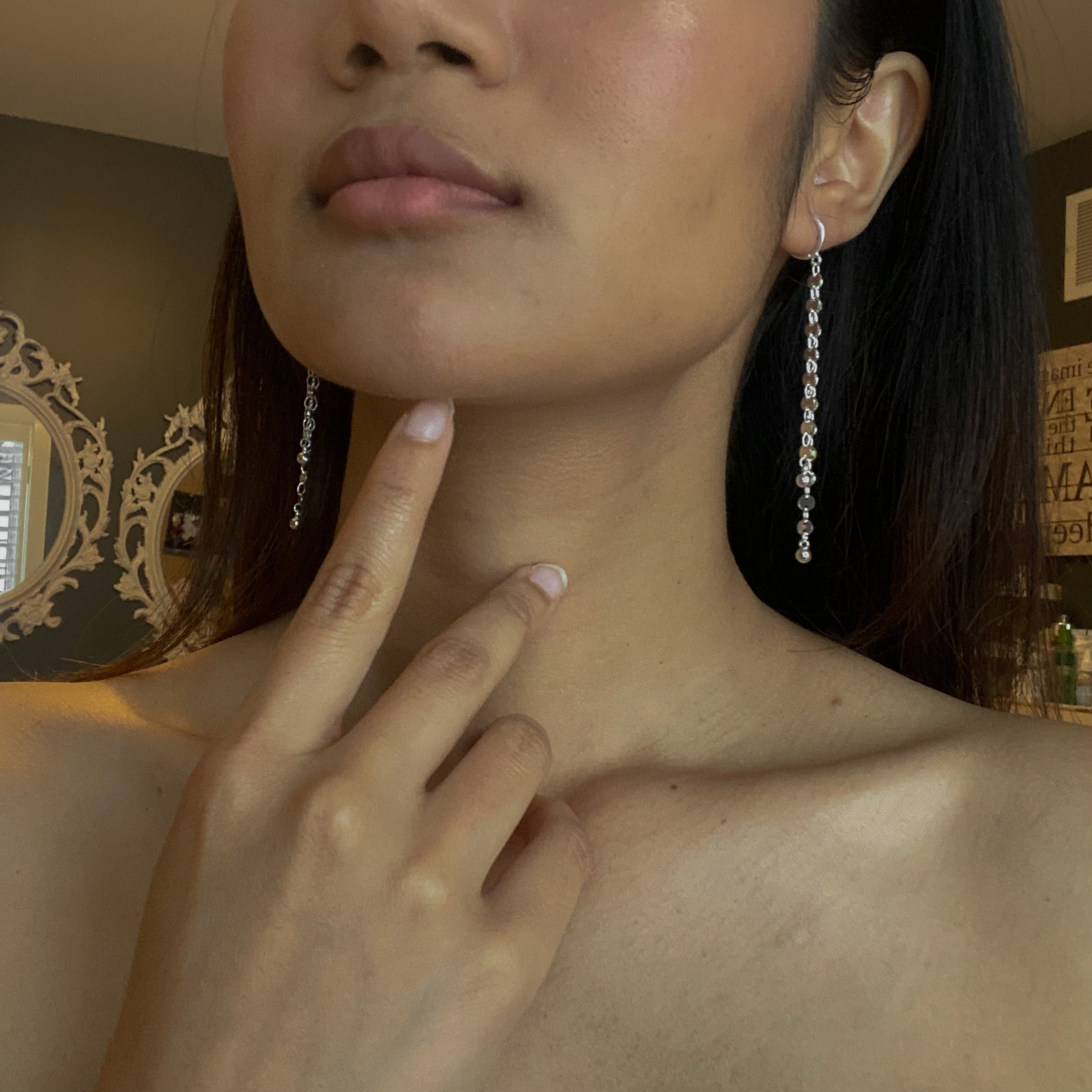 Disc Chain Double Drop Earrings in Silver Plate - Elegant Silver Plate Double Drop Earrings - Shopthatapp.ca