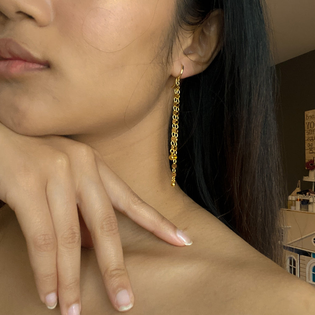 Disc Chain Gold Double Drop Earrings in Gold Plate - Shopthatapp.ca