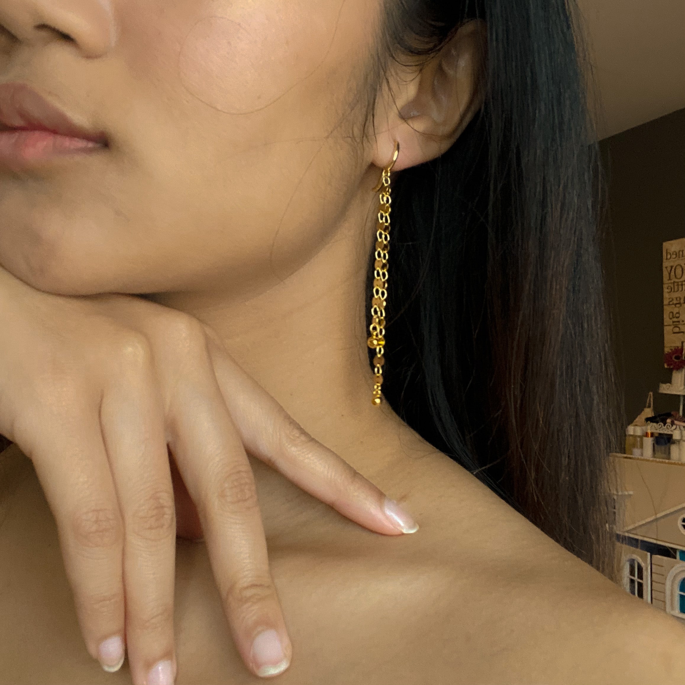 Disc Chain Gold Double Drop Earrings in Gold Plate - Shopthatapp.ca