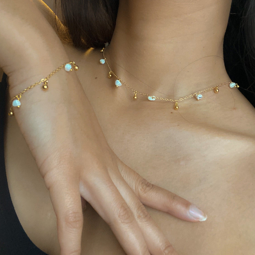 Mother of Pearl Necklace Gold with Droplet Charm in Gold Plate - Shopthatapp.ca