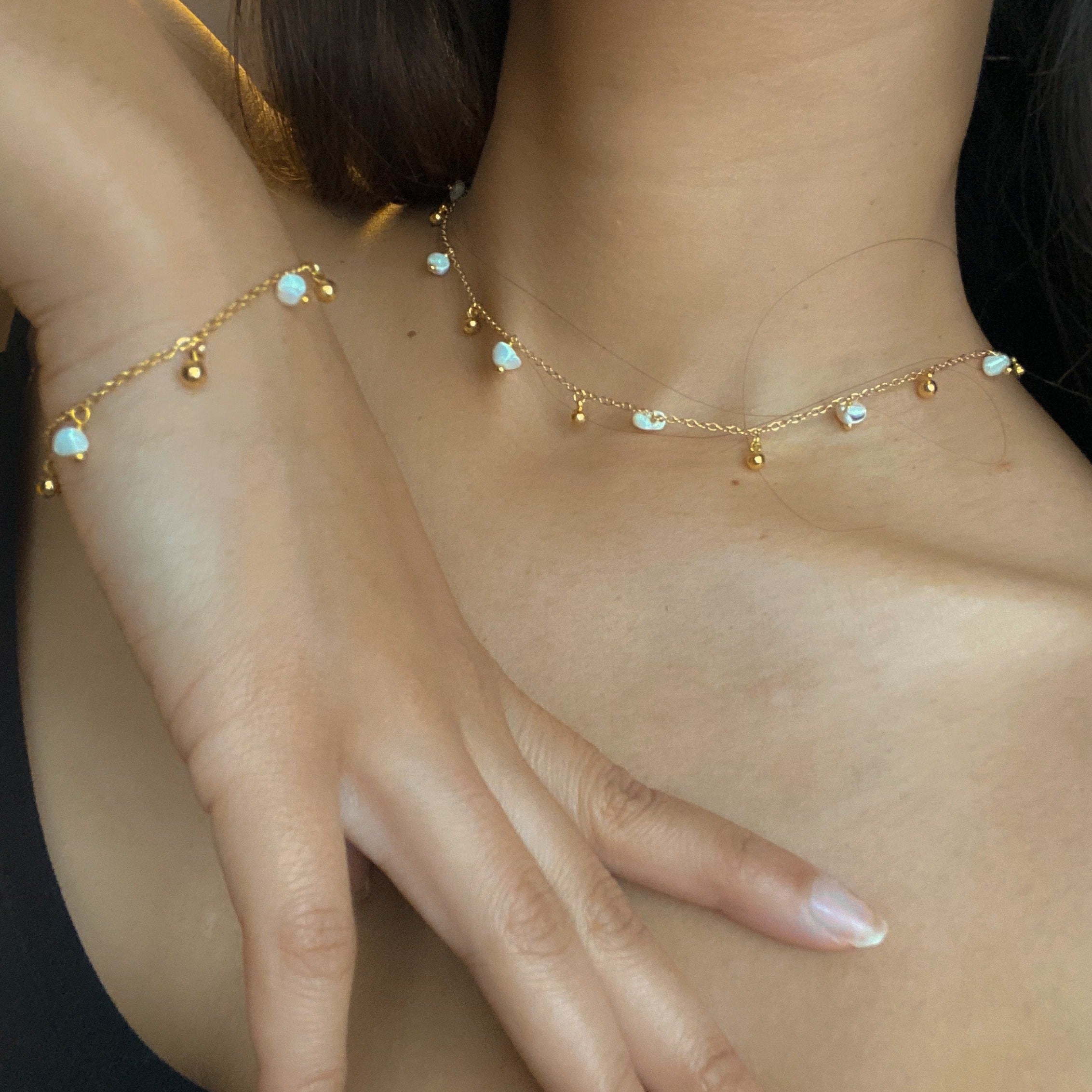 Mother of Pearl Necklace Gold with Droplet Charm in Gold Plate - Shopthatapp.ca