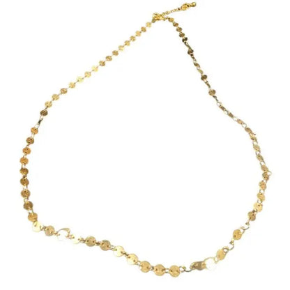 Gold plated disc chain necklace by Suzie Blue Canada featuring a simple, elegant pendant on a delicate chain.