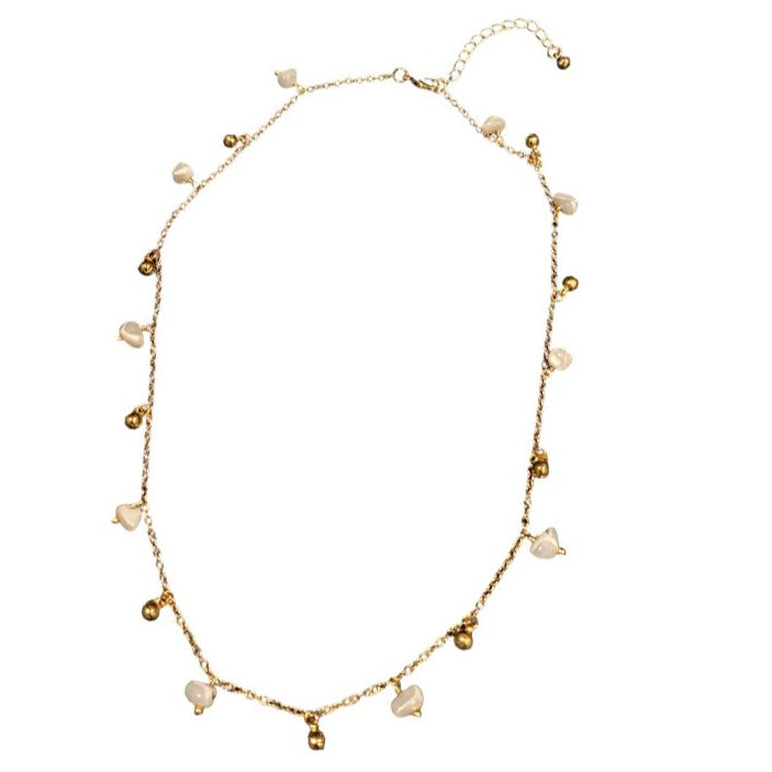 Mother of Pearl Necklace Gold with Droplet Charm in Gold Plate - Shopthatapp.ca
