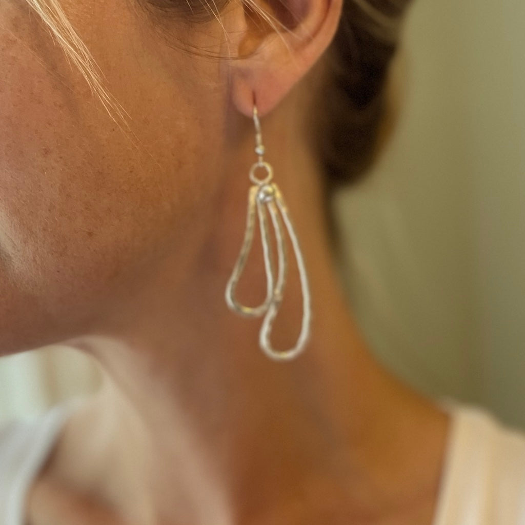 Double Teardrop Earrings Silver - Elegant Metal Design - Shopthatapp.ca