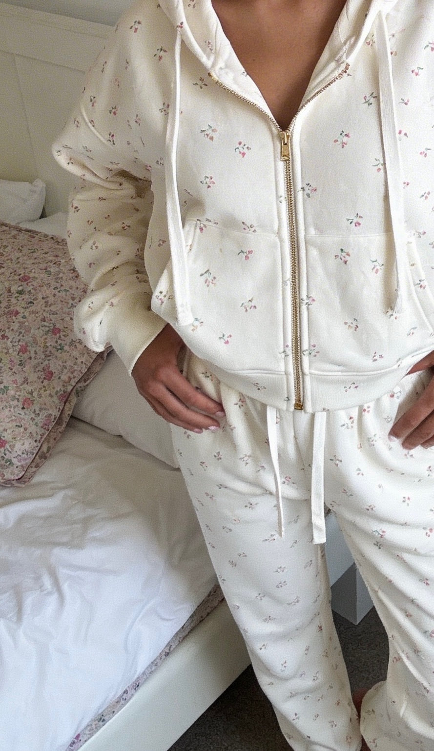 Camille Cotton Floral Zip Hoodie Jogger Set 2PC Leisure Outfit - Shopthatapp.ca