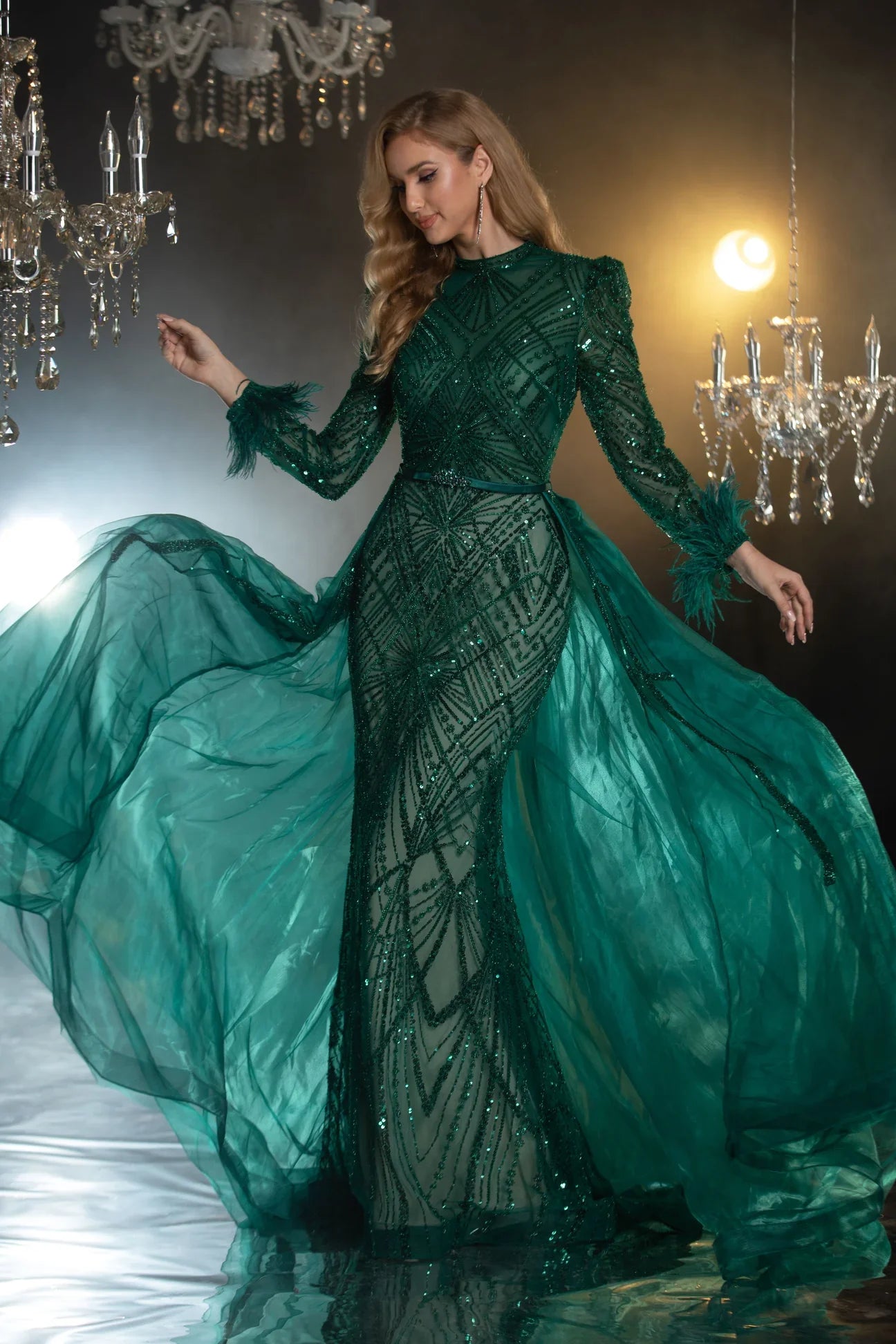Embellished Long sleeves Evening Gown - Www.Shopthatapp.ca