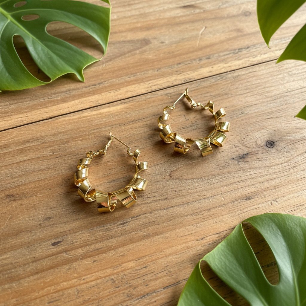 Spiral Hoop Earrings Gold Plate - Elegant Stud Design - Shopthatapp.ca
