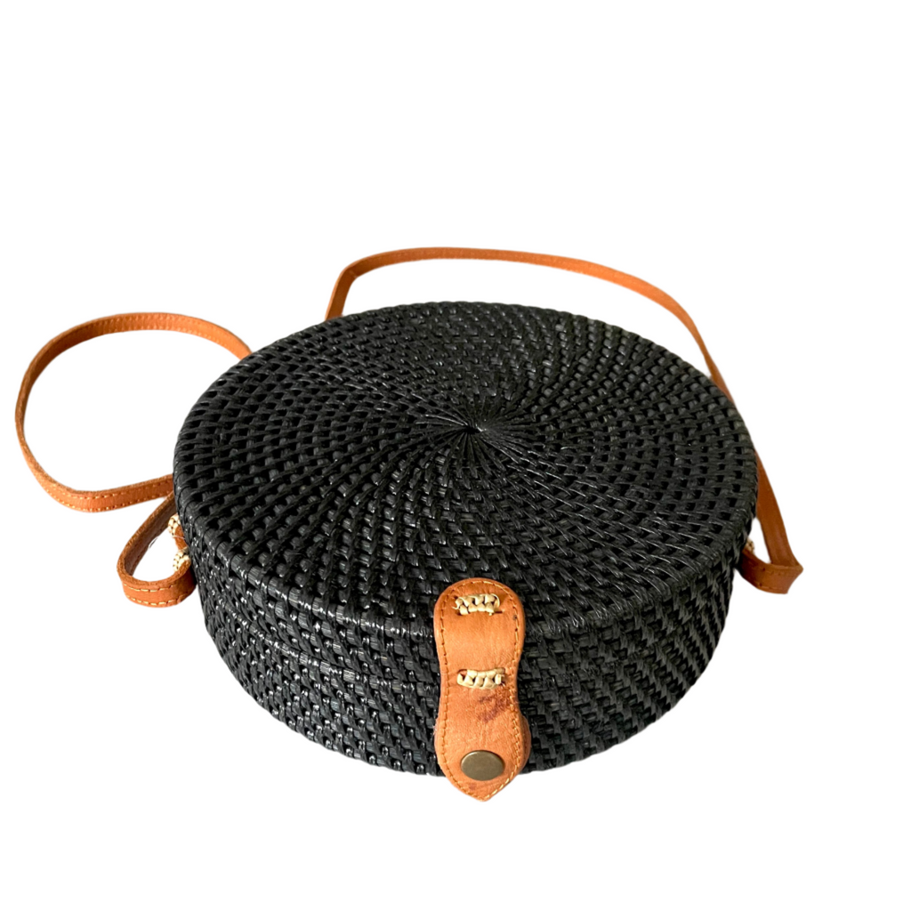 Round Rattan Purse - Black Round Rattan Purse for Stylish Elegance - Shopthatapp.ca