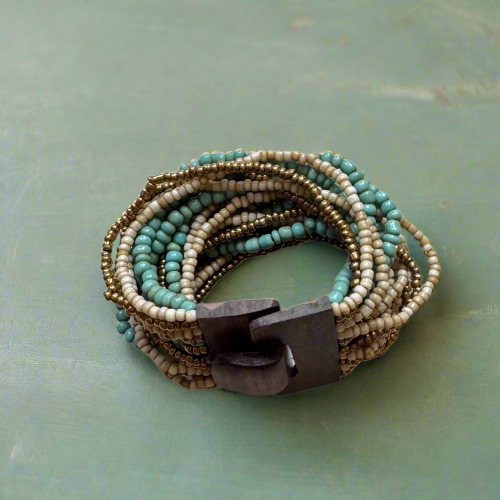 Mixed Bead Bracelet with Wooden Clasp - Shopthatapp.ca