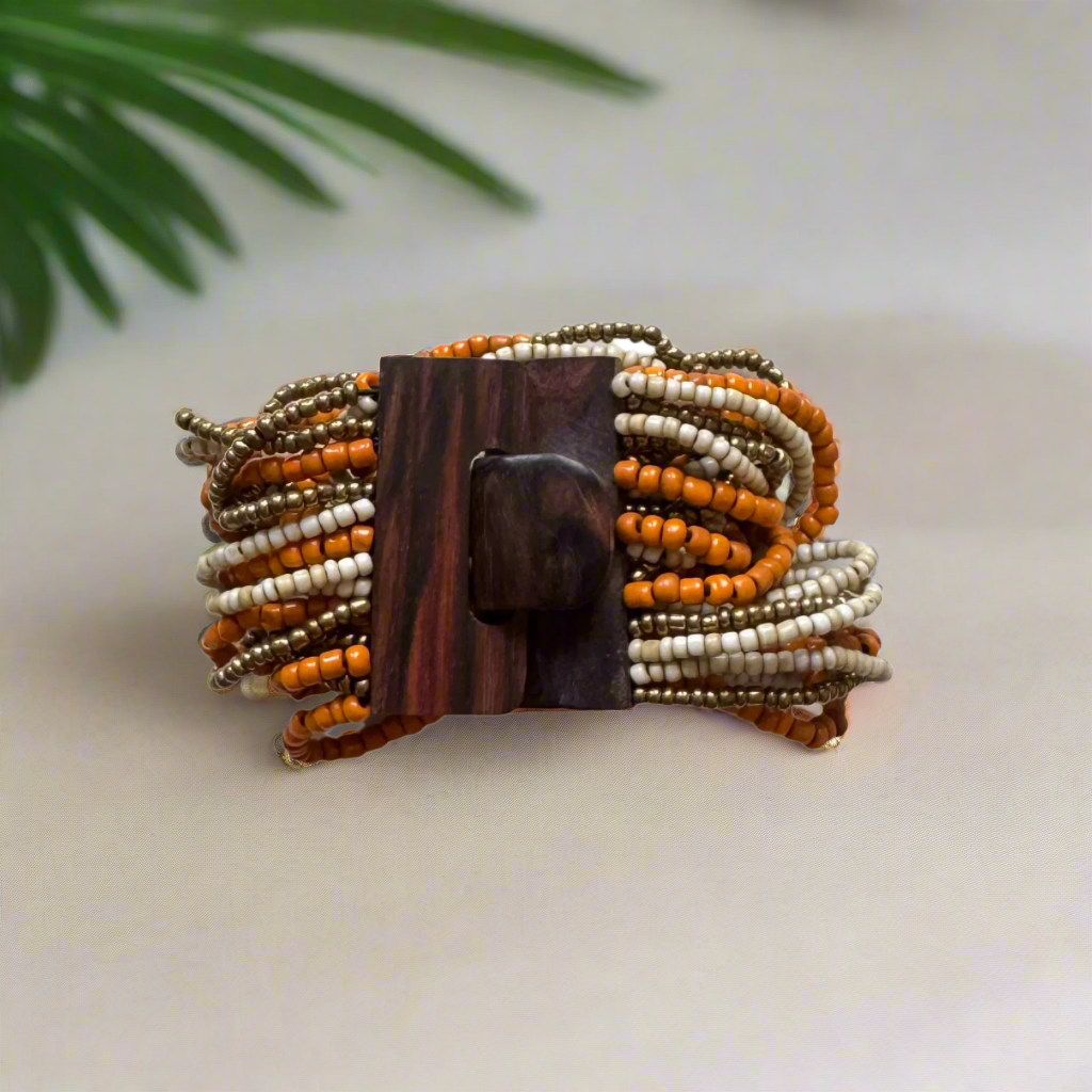 Mixed Bead Bracelet with Wooden Clasp - Shopthatapp.ca