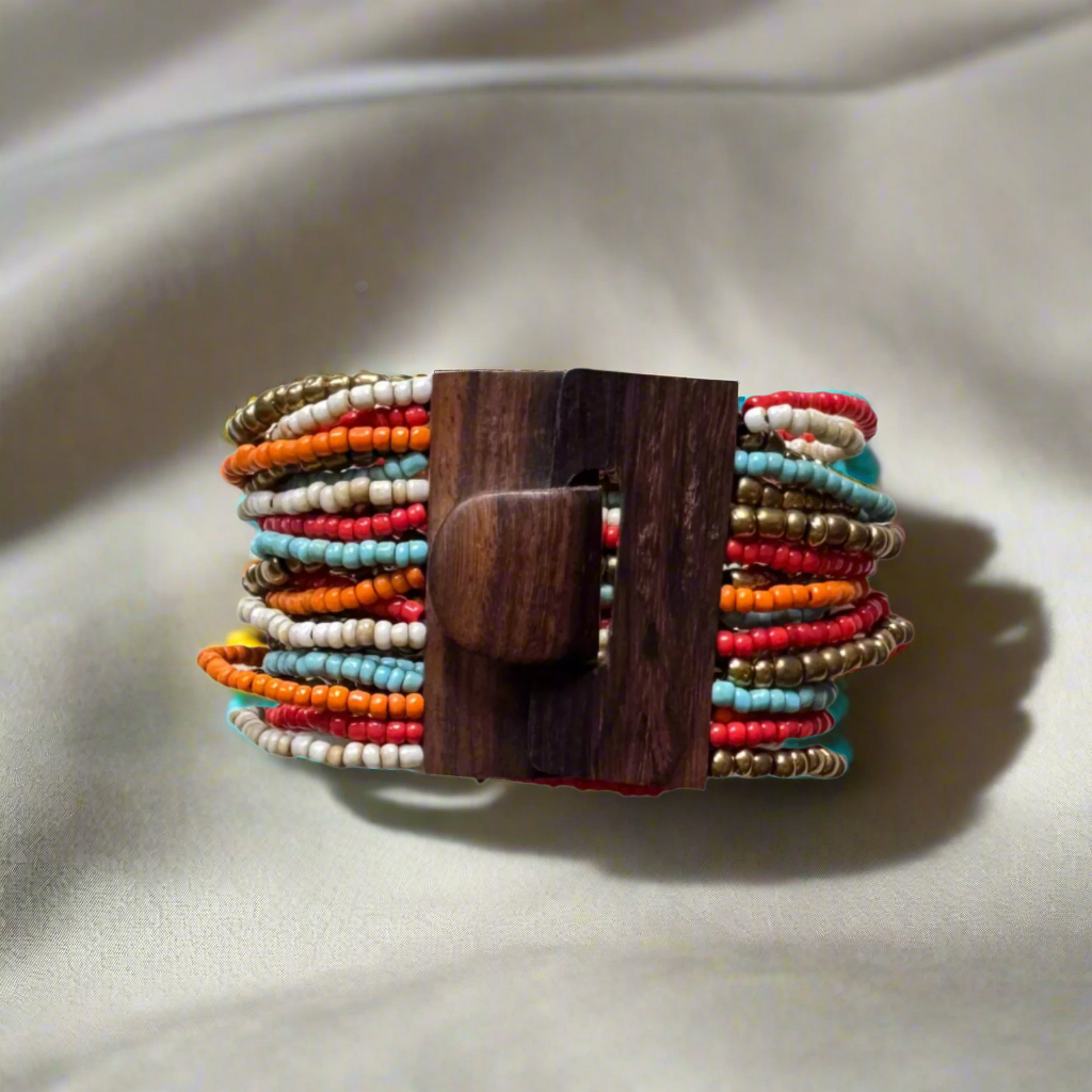 Mixed Bead Bracelet with Wooden Clasp - Shopthatapp.ca