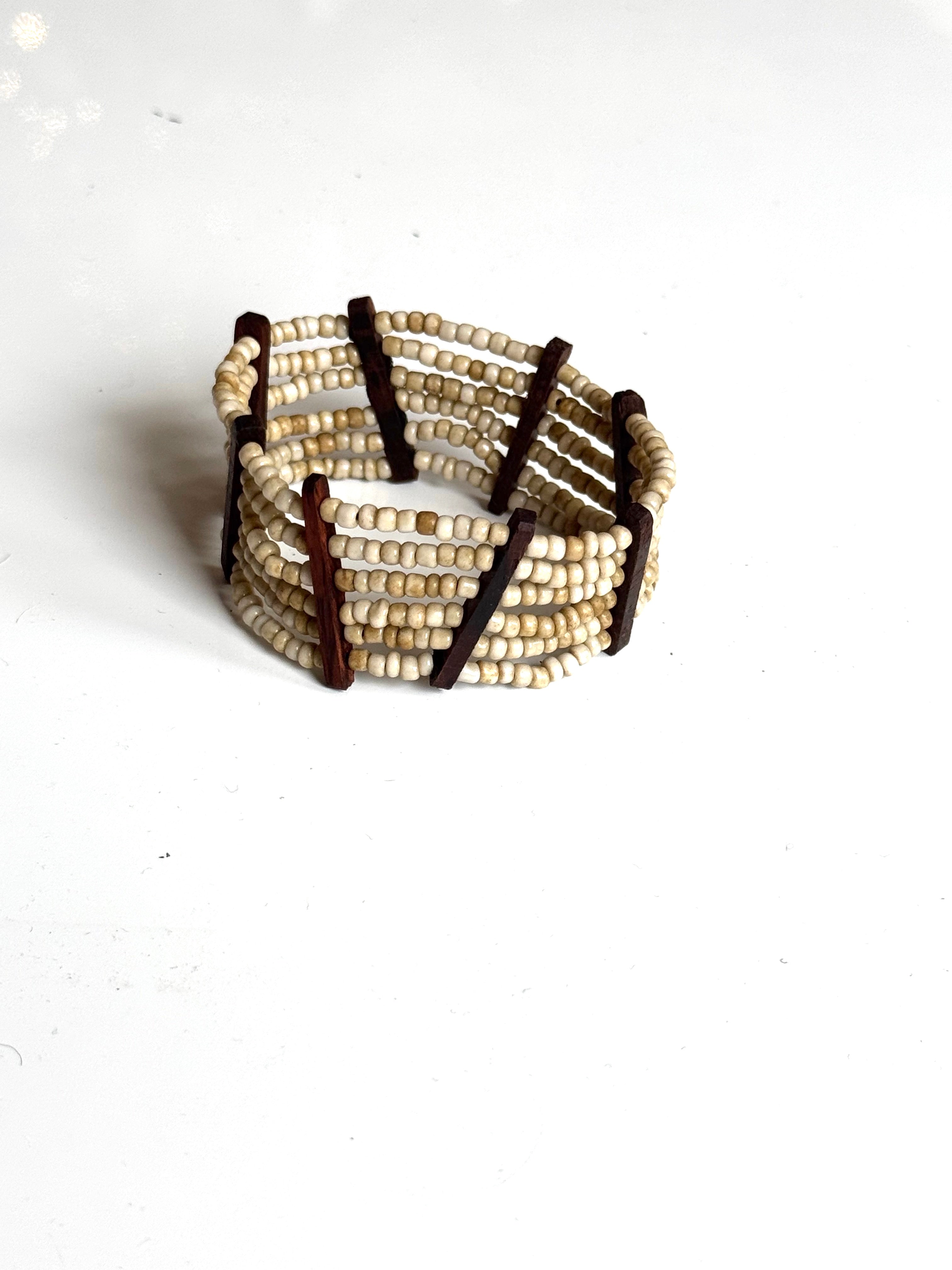 Elasticated Bead Bracelet with Wood Detail - Shopthatapp.ca