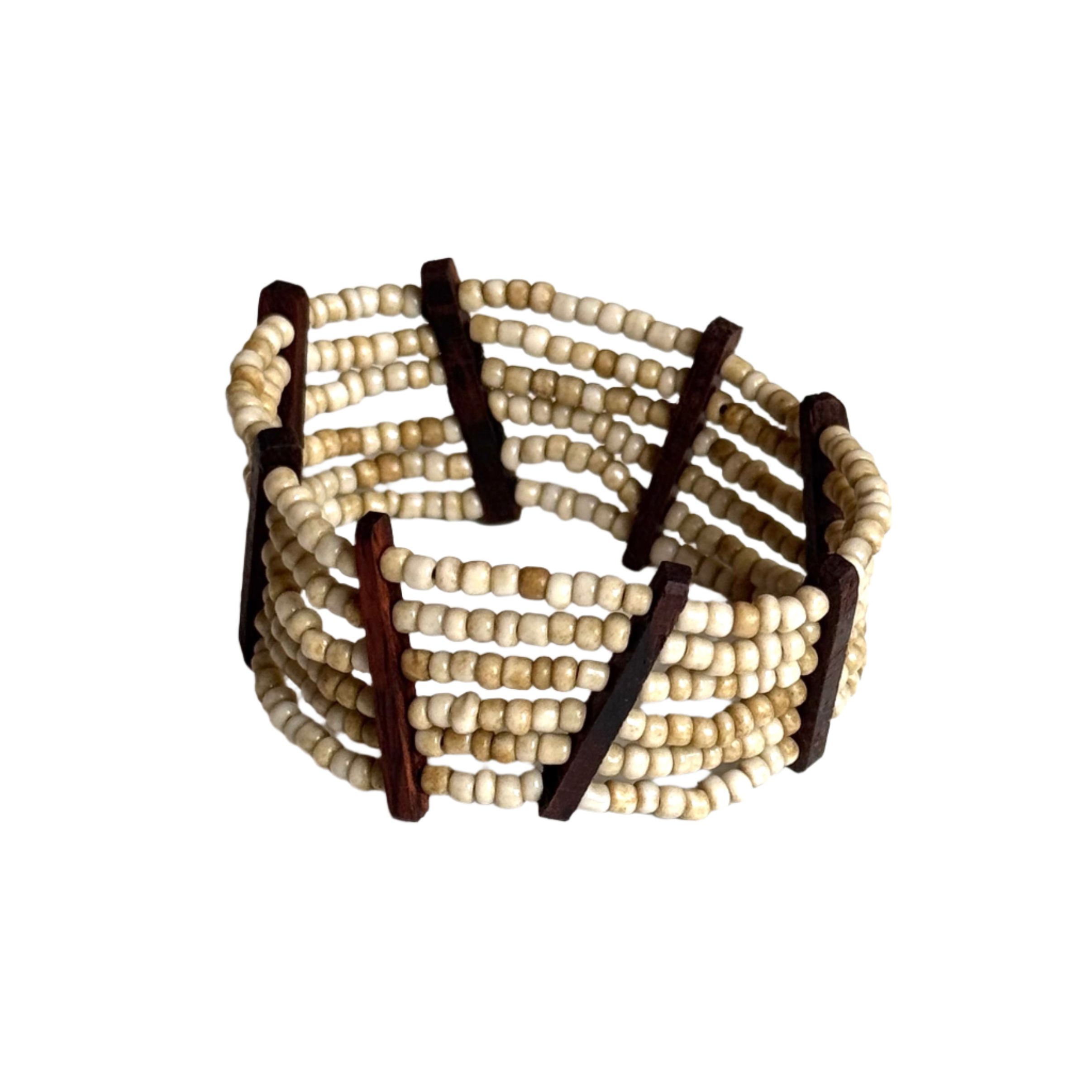 Elasticated Bead Bracelet with Wood Detail - Shopthatapp.ca