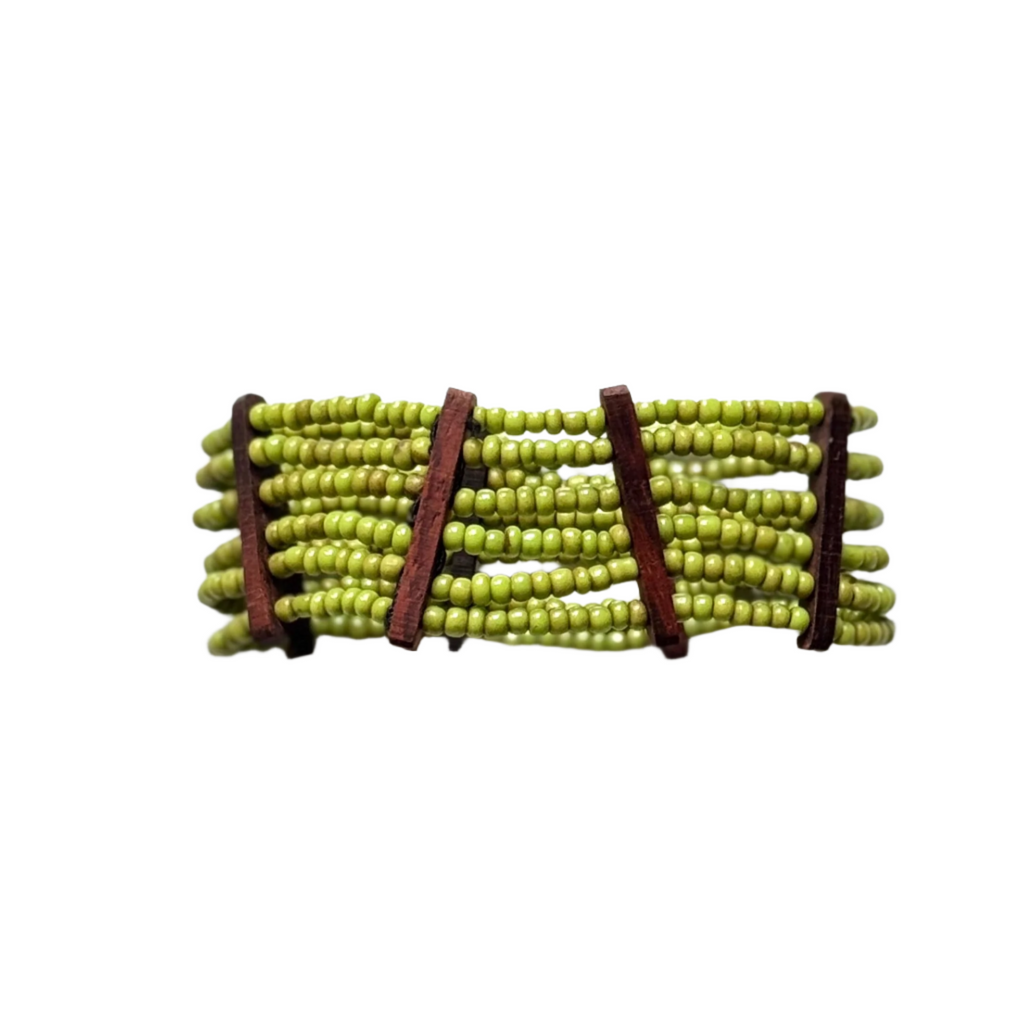 Elasticated Bead Bracelet with Wood Detail - Shopthatapp.ca