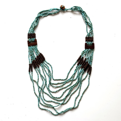 Beaded Necklace with Wood Detail - Shopthatapp.ca