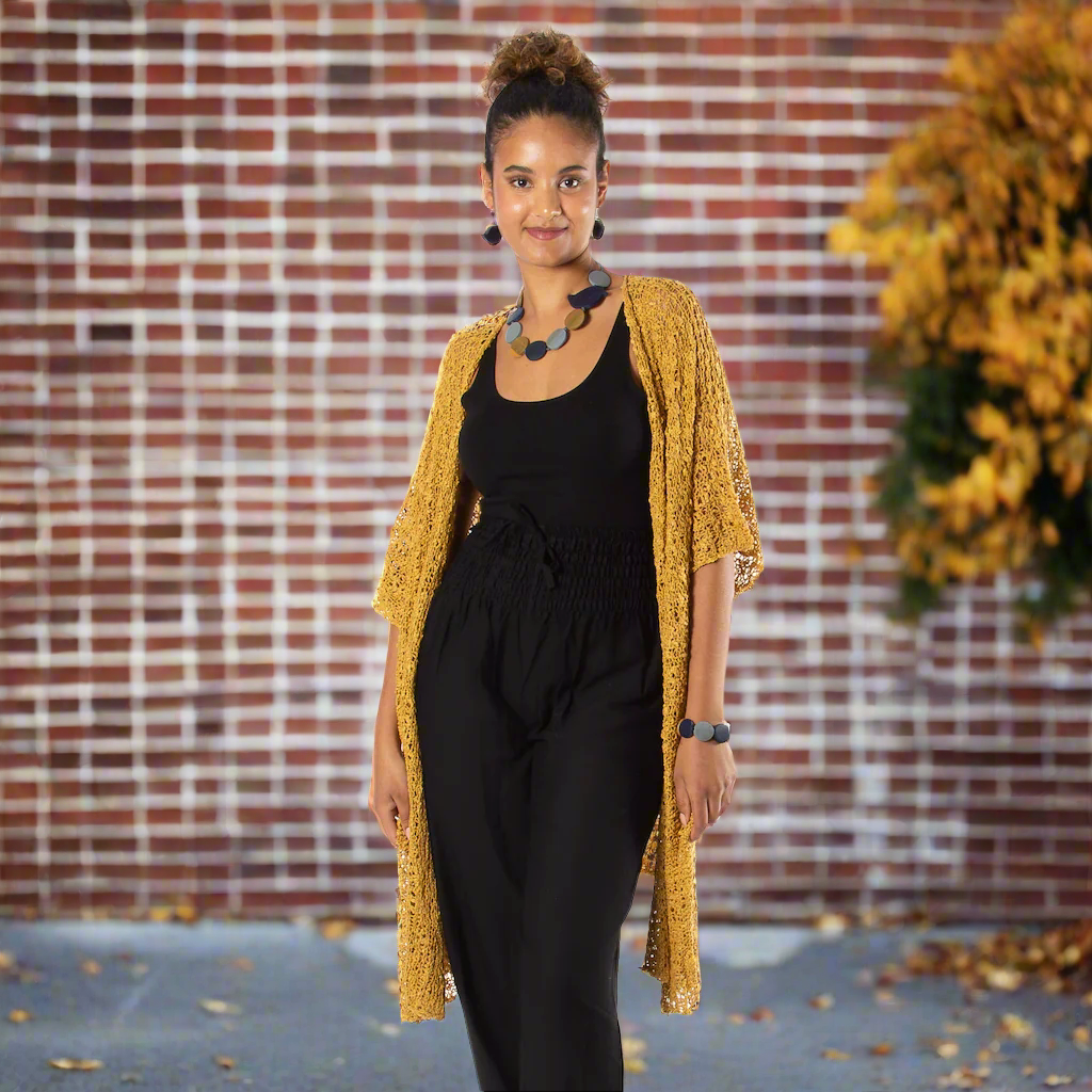 Mid Length Mustard Popcorn Knit Kimono - Shopthatapp.ca