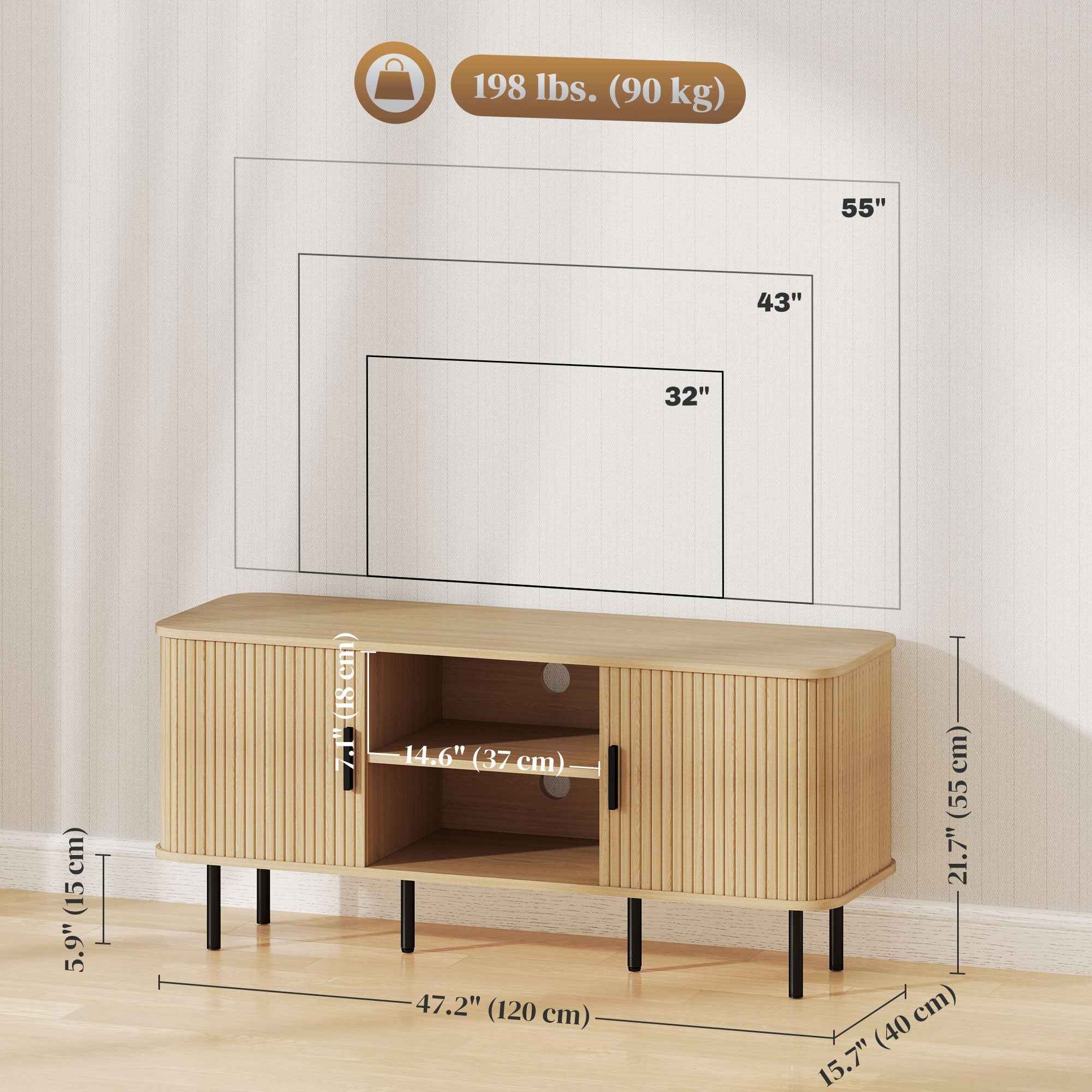Darcy TV Stand with Storage Shelves and Cabinets for TVs up to 55 Inches-Oak Tone