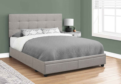 Base de lit Queen avec 2 tiroirs rangement tissus gris - Monarch (I6020Q)