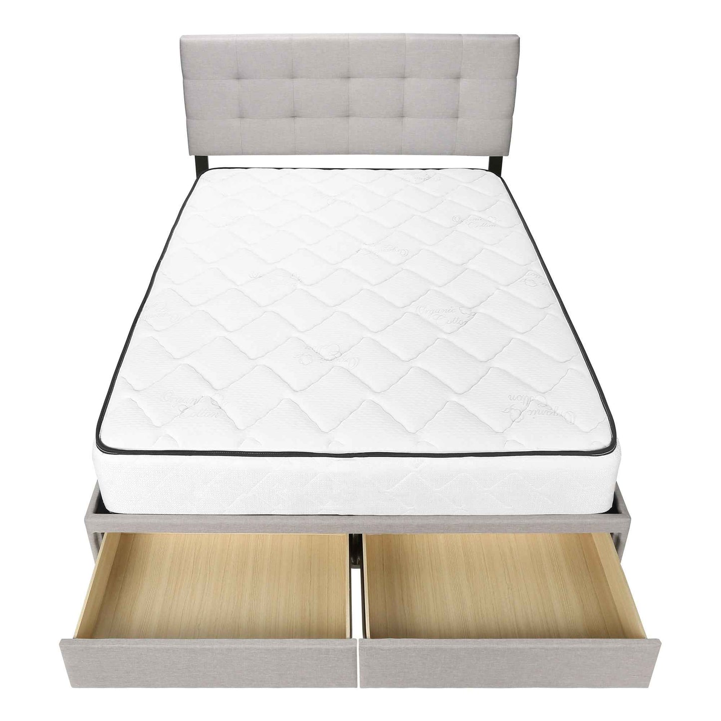 Base de lit Queen avec 2 tiroirs rangement tissus gris - Monarch (I6020Q)