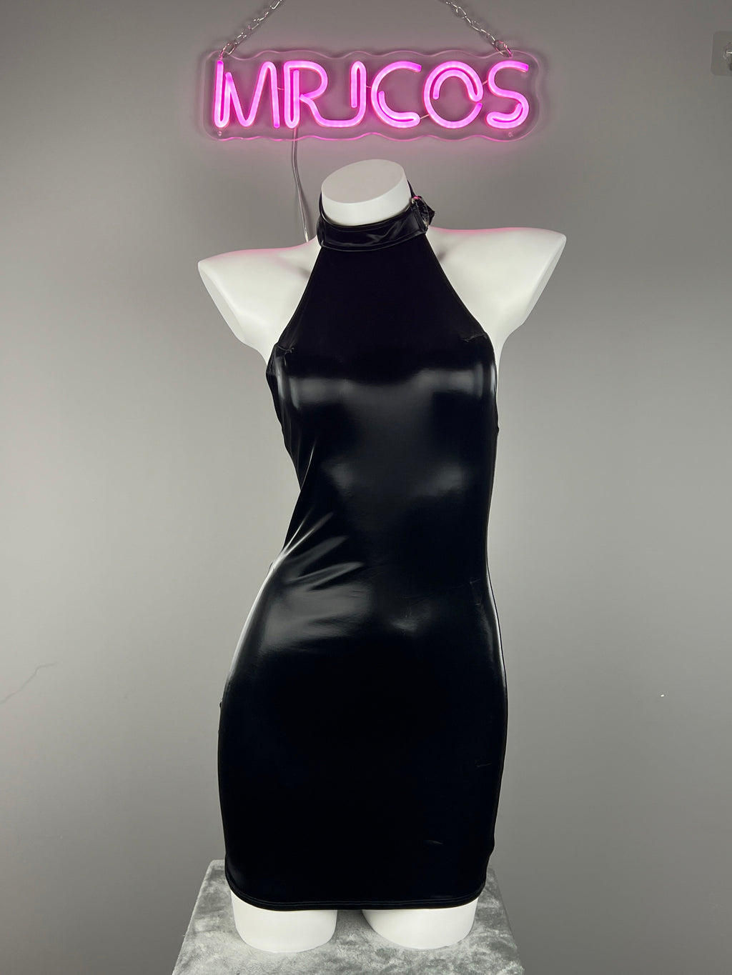 Gothic Sleeveless PU Leather Halter Party Dress Lingerie - Shopthatapp.ca