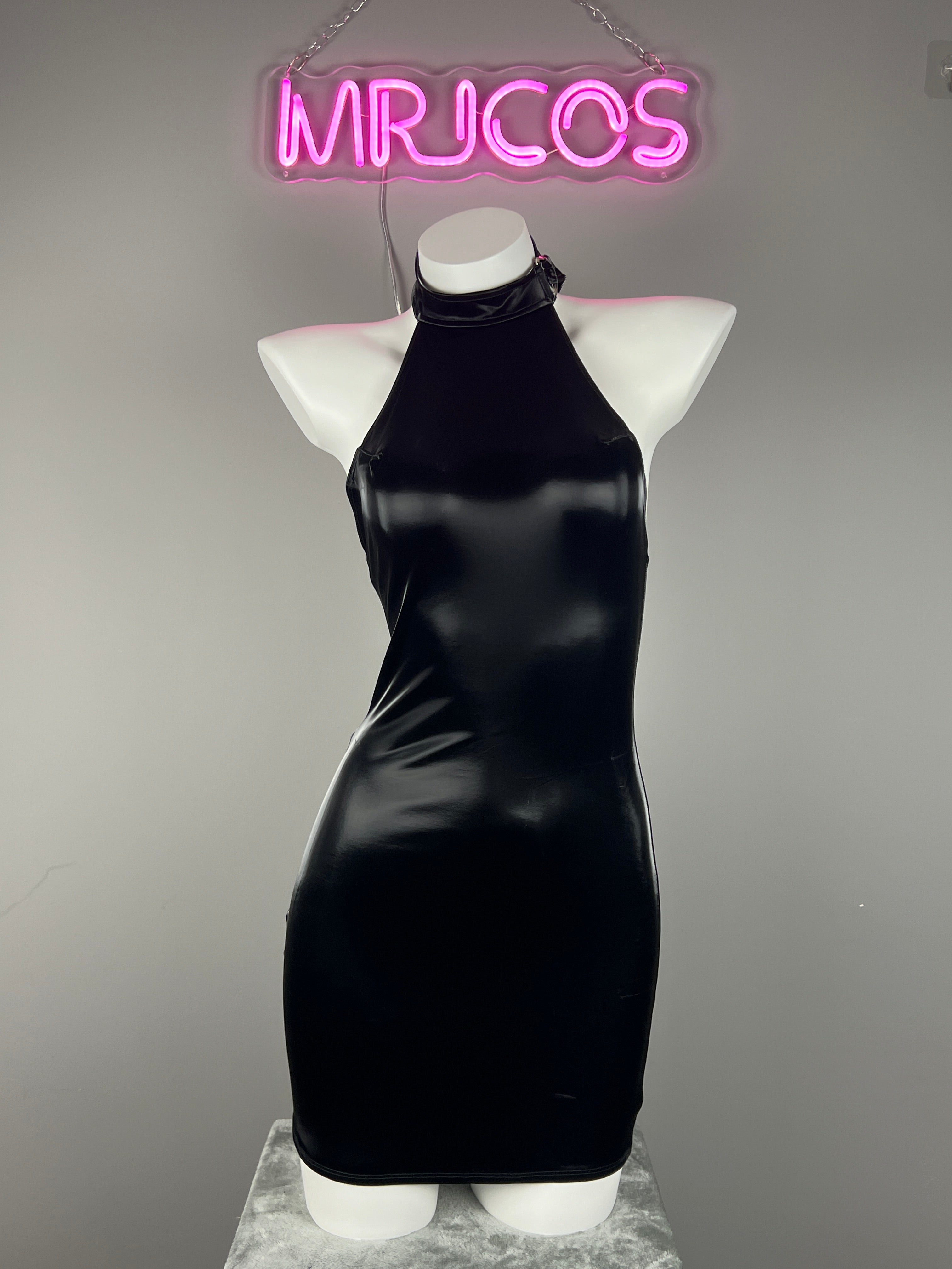 Gothic Sleeveless PU Leather Halter Party Dress Lingerie - Shopthatapp.ca