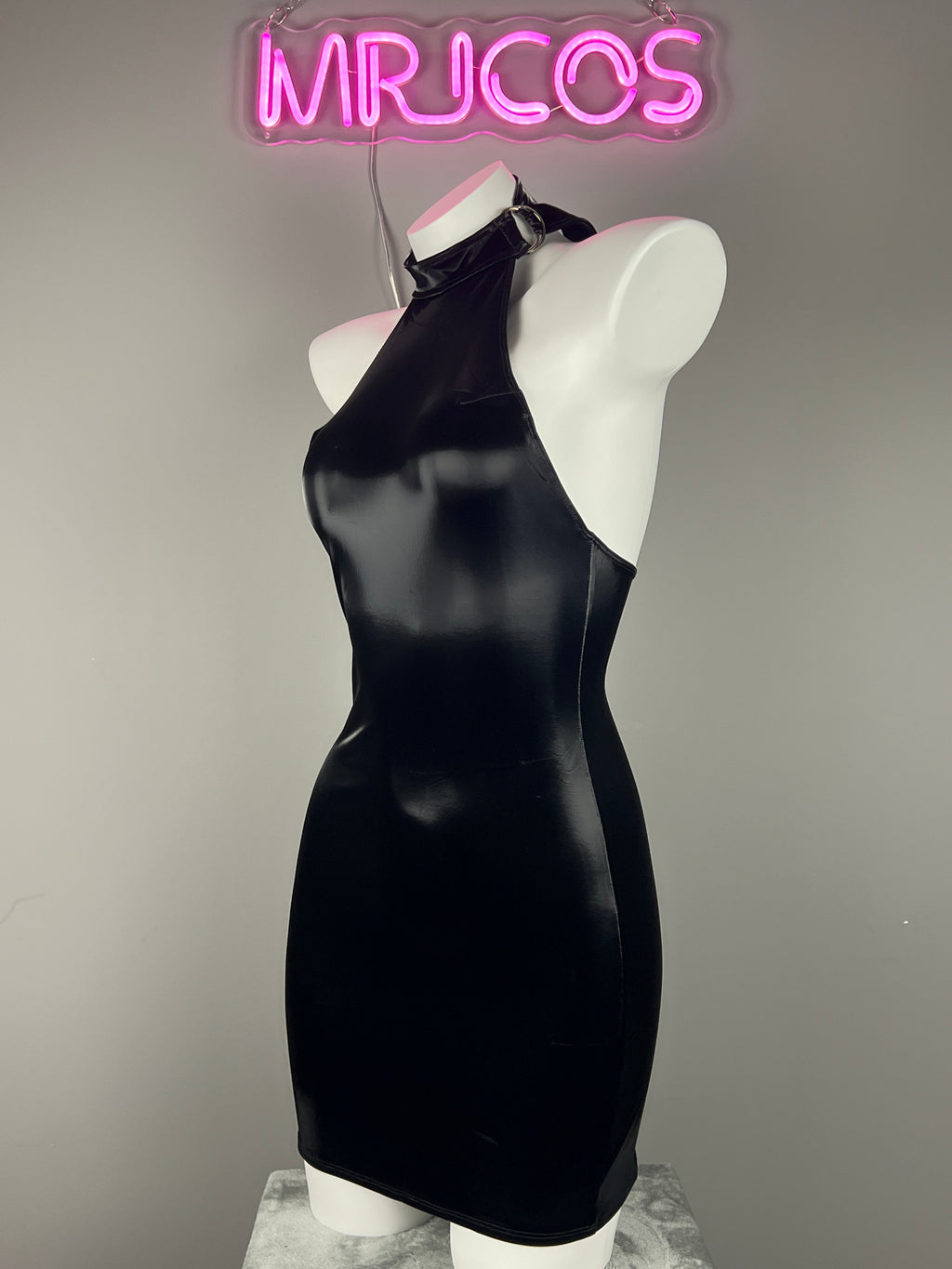 Gothic Sleeveless PU Leather Halter Party Dress Lingerie - Shopthatapp.ca