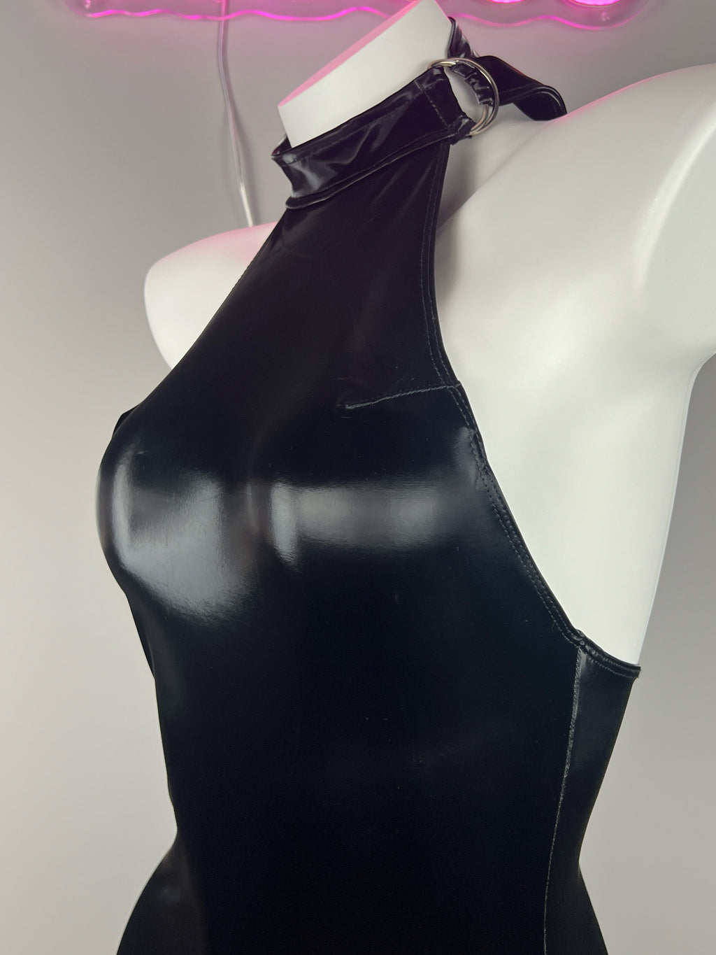 Gothic Sleeveless PU Leather Halter Party Dress Lingerie - Shopthatapp.ca