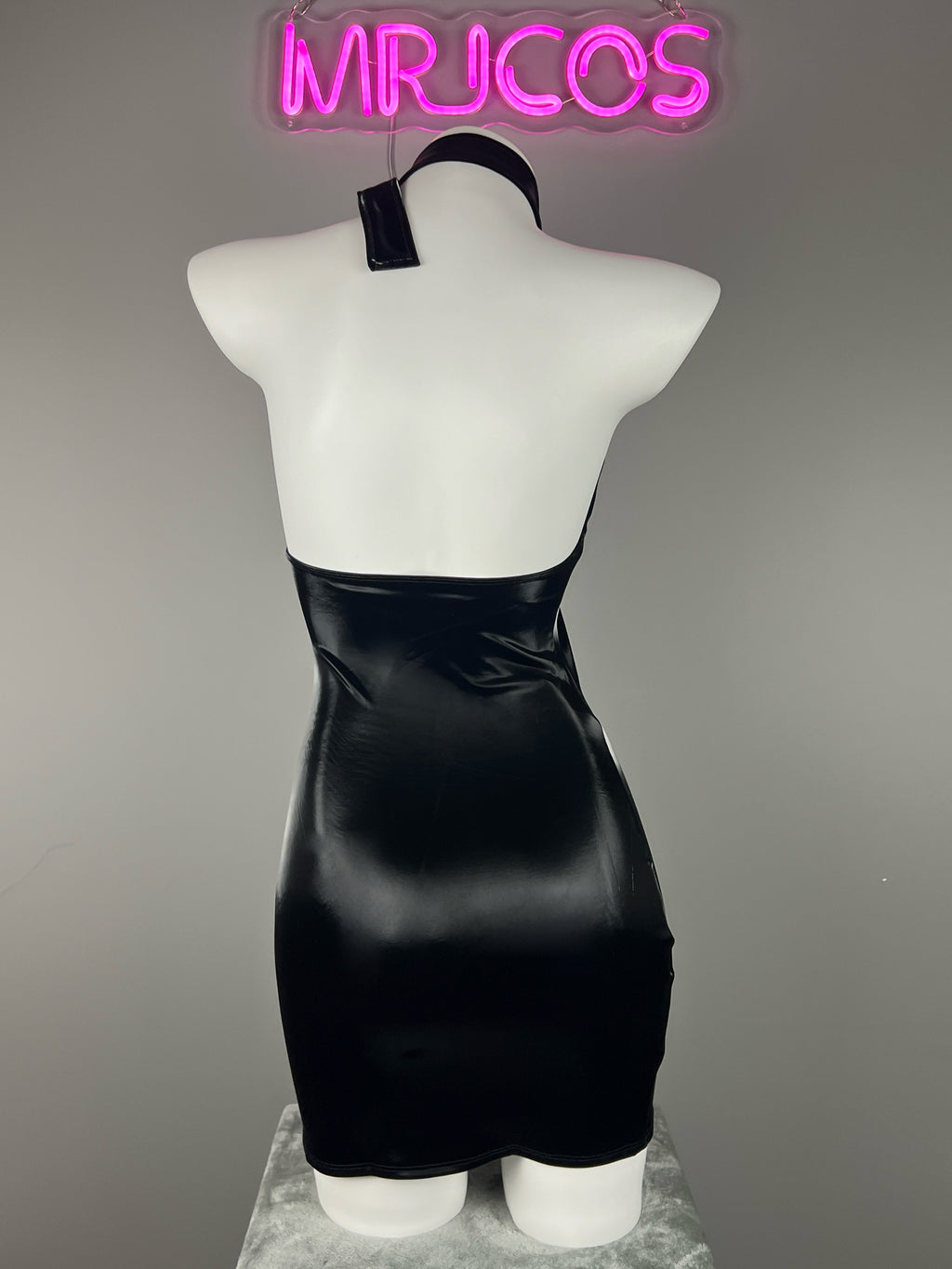 Gothic Sleeveless PU Leather Halter Party Dress Lingerie - Shopthatapp.ca