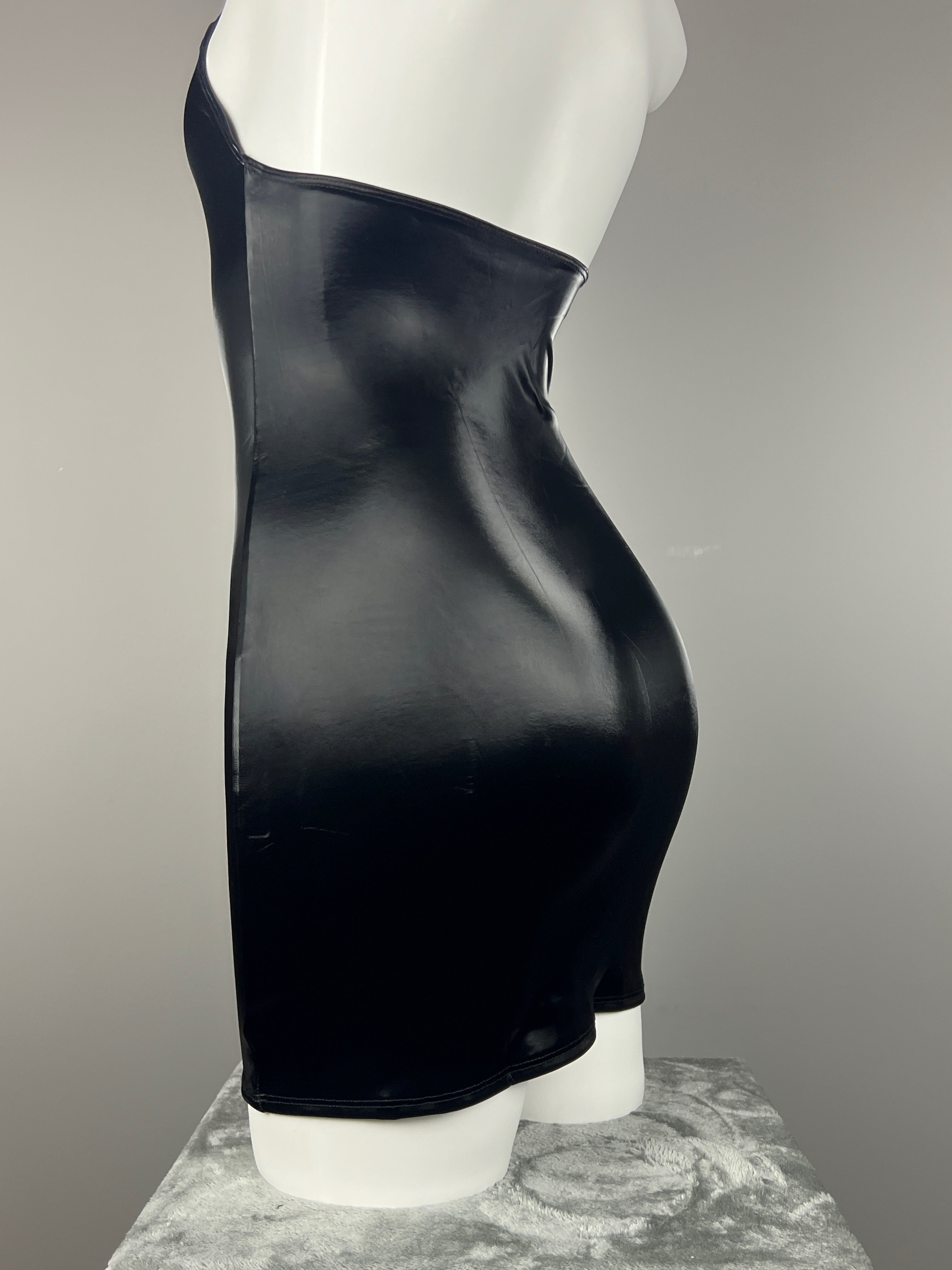 Gothic Sleeveless PU Leather Halter Party Dress Lingerie - Shopthatapp.ca