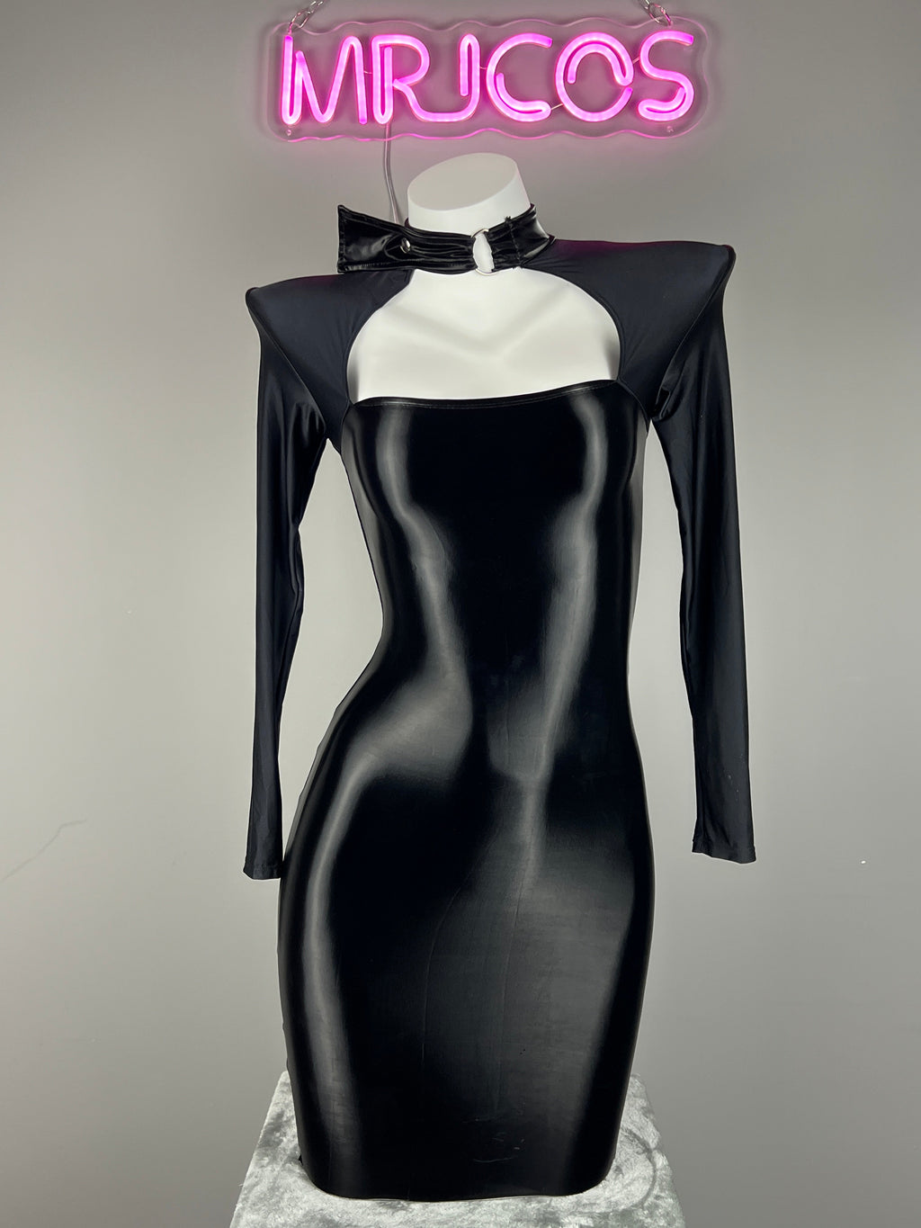 Gothic Long Sleeves Spasndex PU Leather Tight Party Dress Lingerie - Shopthatapp.ca