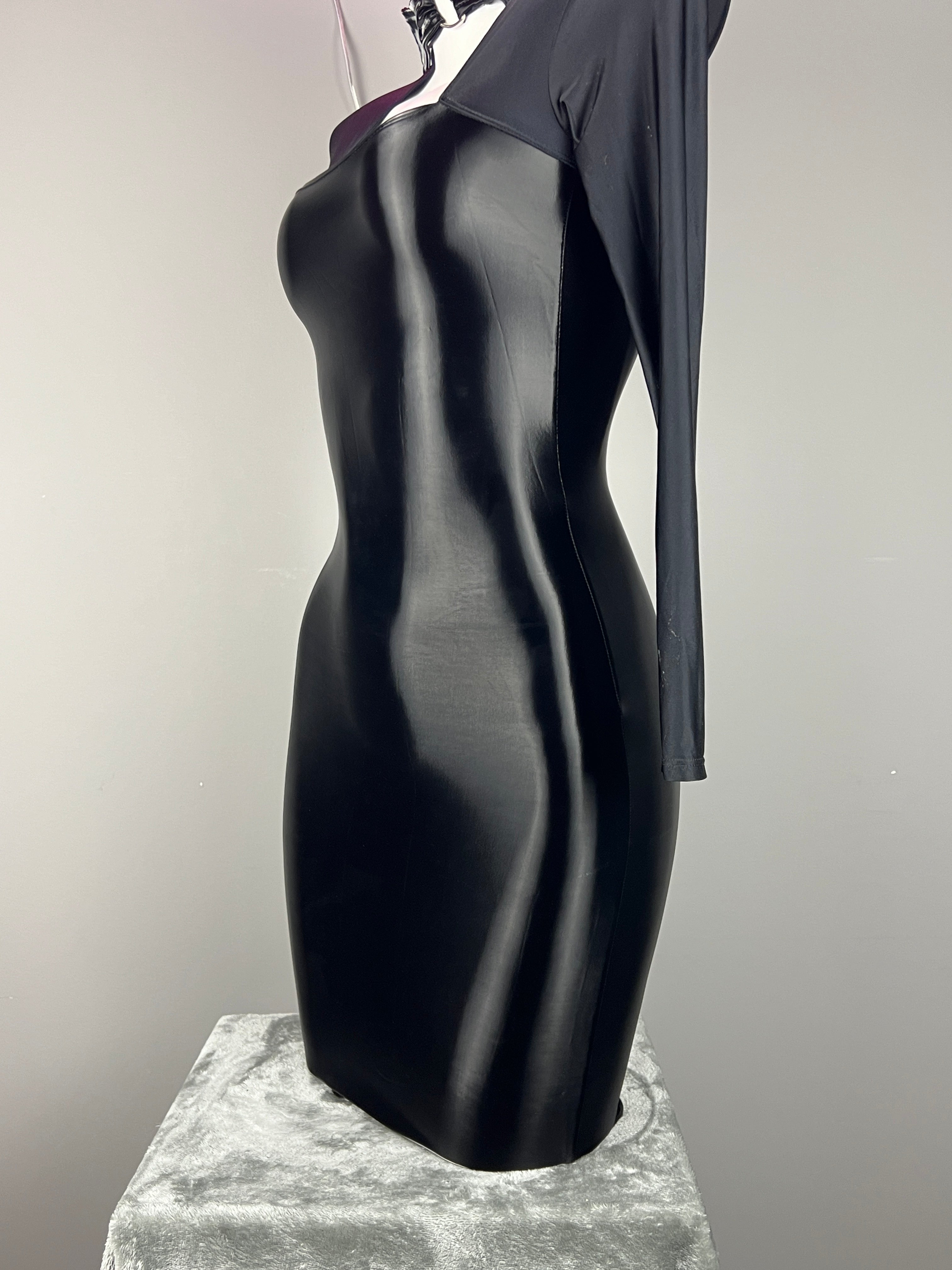 Gothic Long Sleeves Spasndex PU Leather Tight Party Dress Lingerie - Shopthatapp.ca