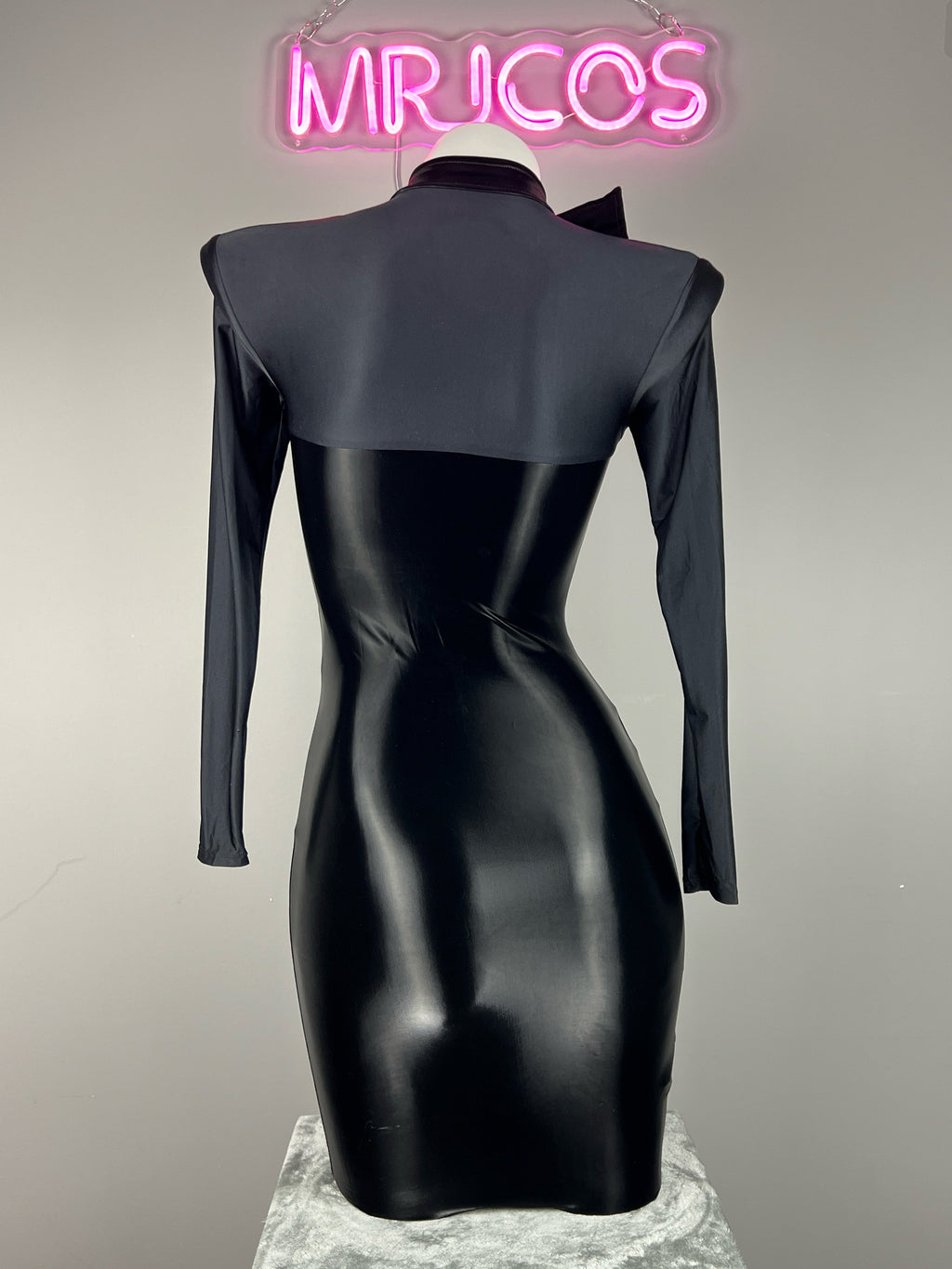 Gothic Long Sleeves Spasndex PU Leather Tight Party Dress Lingerie - Shopthatapp.ca