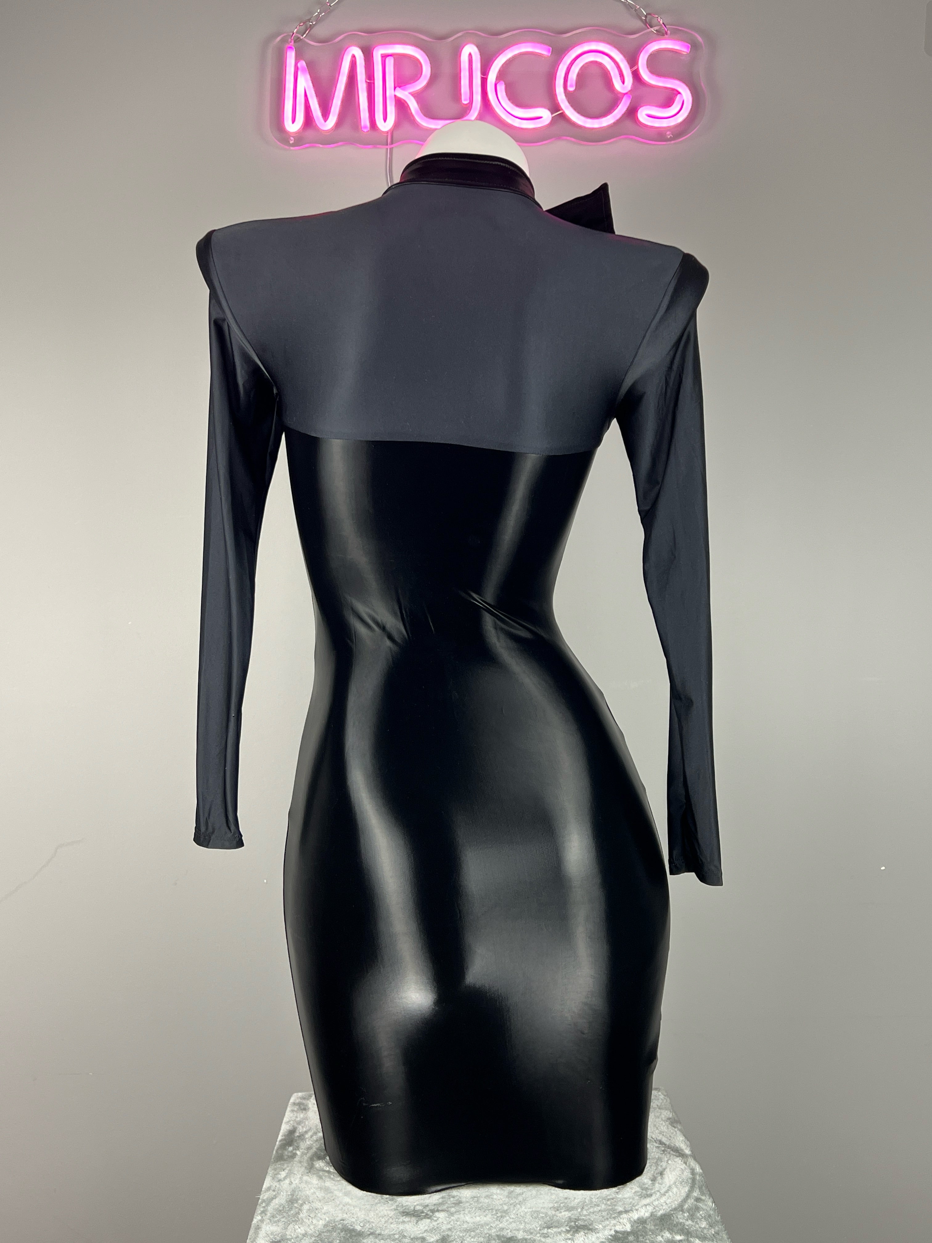 Gothic Long Sleeves Spasndex PU Leather Tight Party Dress Lingerie - Shopthatapp.ca