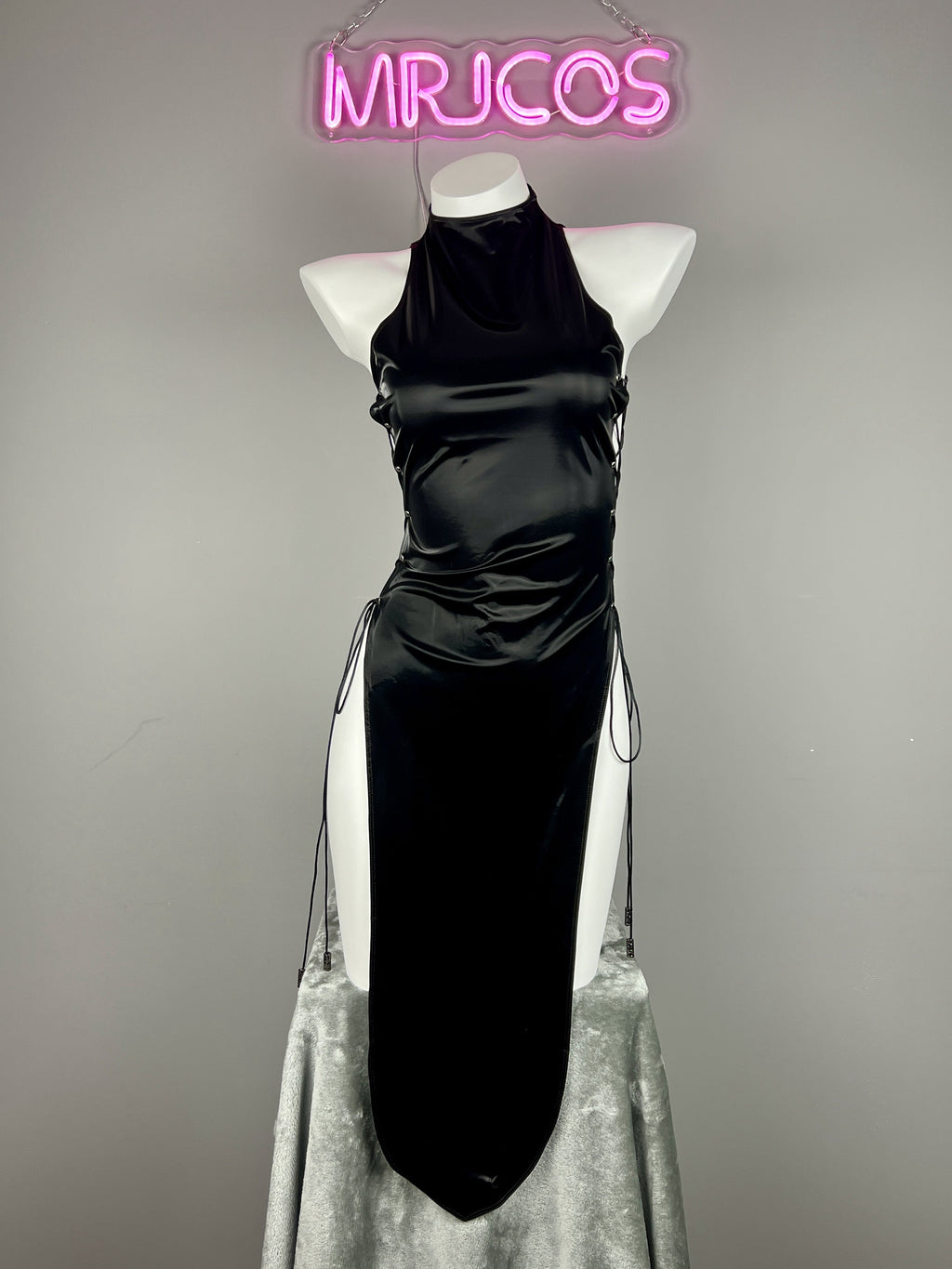 Vintage PU Leather Satin Cheongsam Lingerie Sexy Party Dress Costume - Shopthatapp.ca