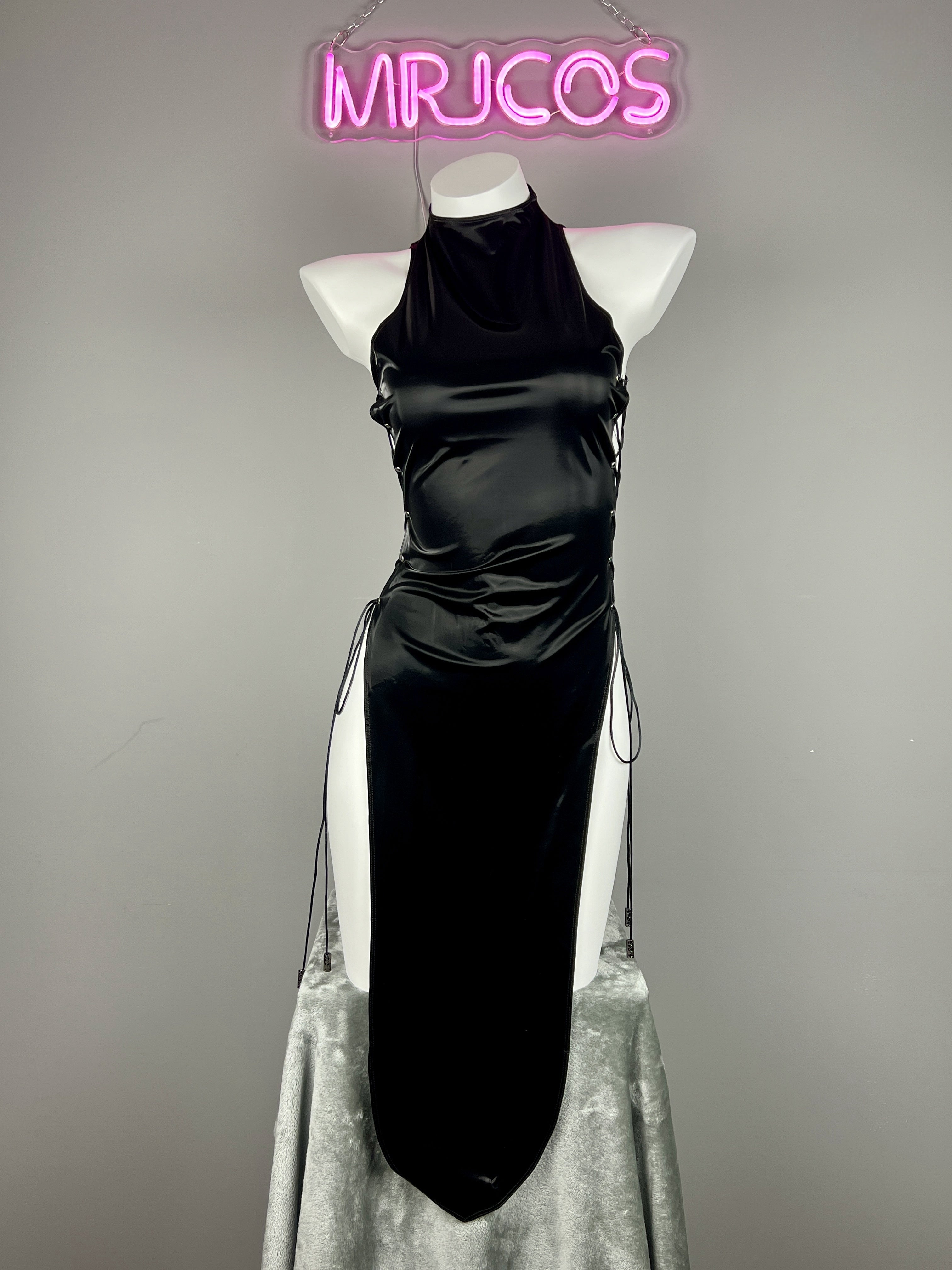 Vintage PU Leather Satin Cheongsam Lingerie Sexy Party Dress Costume - Shopthatapp.ca