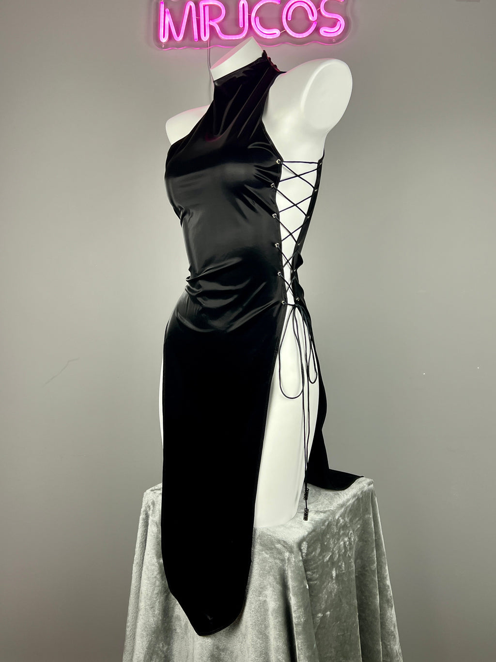 Vintage PU Leather Satin Cheongsam Lingerie Sexy Party Dress Costume - Shopthatapp.ca