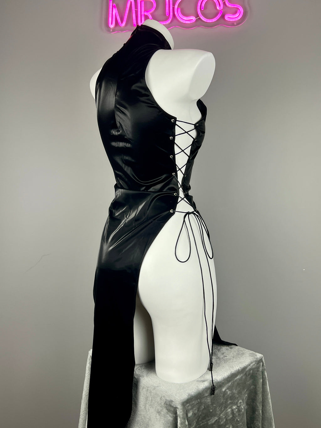 Vintage PU Leather Satin Cheongsam Lingerie Sexy Party Dress Costume - Shopthatapp.ca