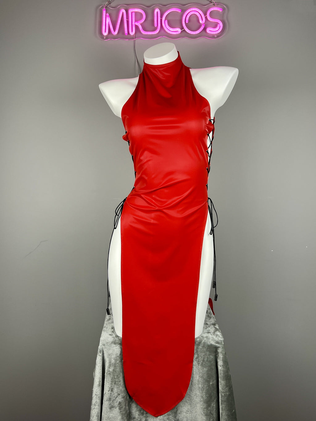 Vintage PU Leather Satin Cheongsam Lingerie Sexy Party Dress Costume - Shopthatapp.ca