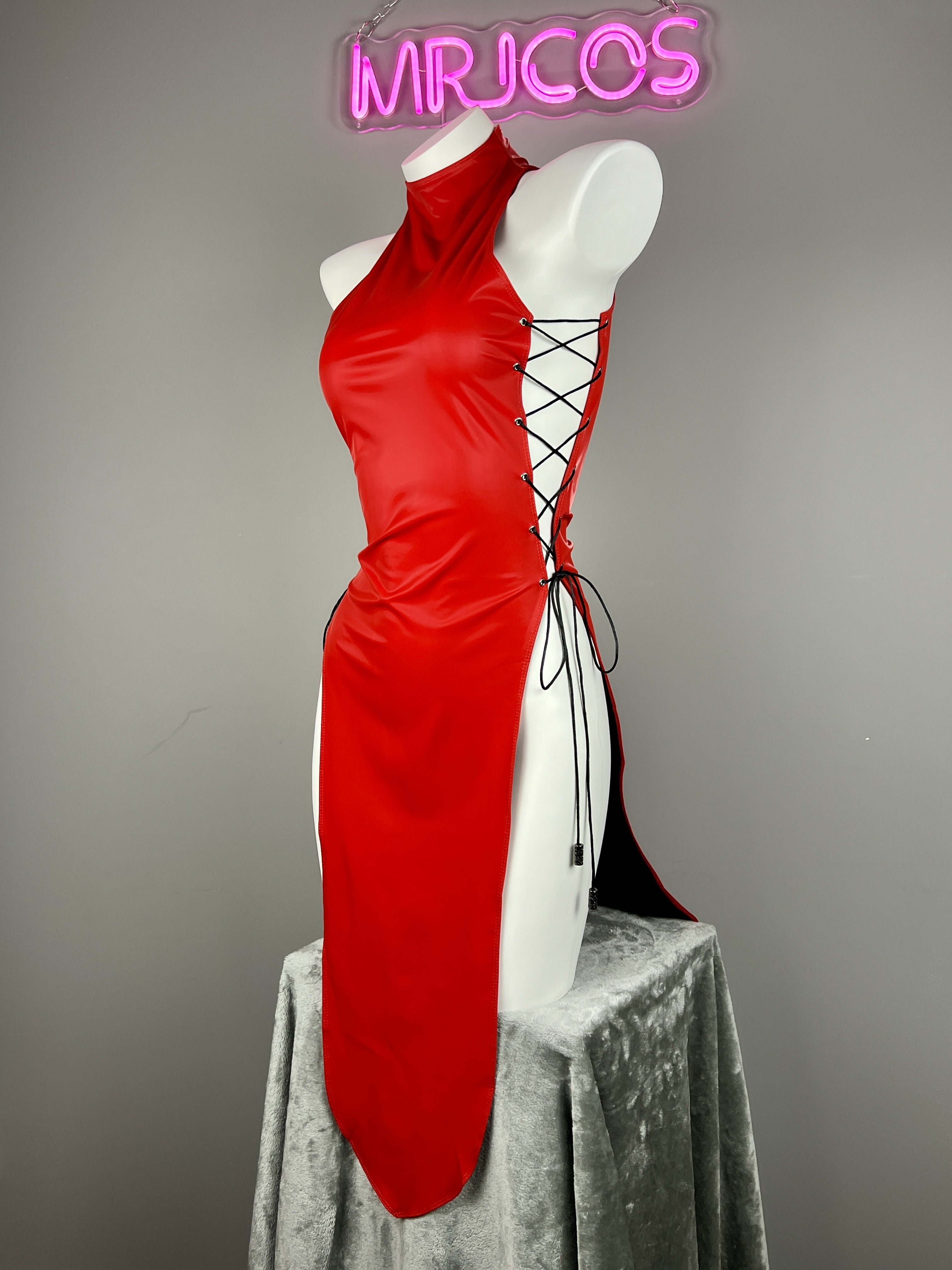 Vintage PU Leather Satin Cheongsam Lingerie Sexy Party Dress Costume - Shopthatapp.ca