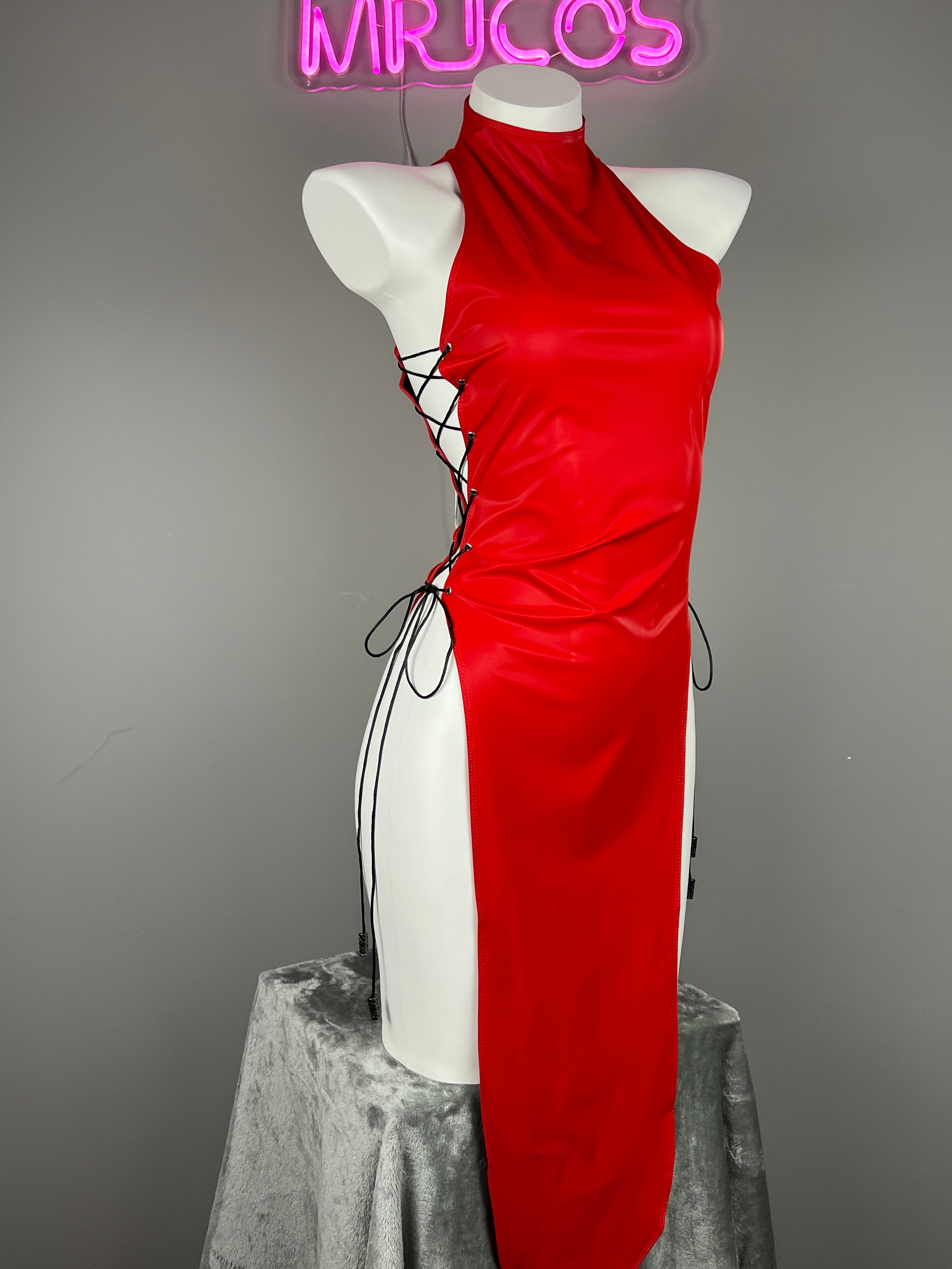 Vintage PU Leather Satin Cheongsam Lingerie Sexy Party Dress Costume - Shopthatapp.ca