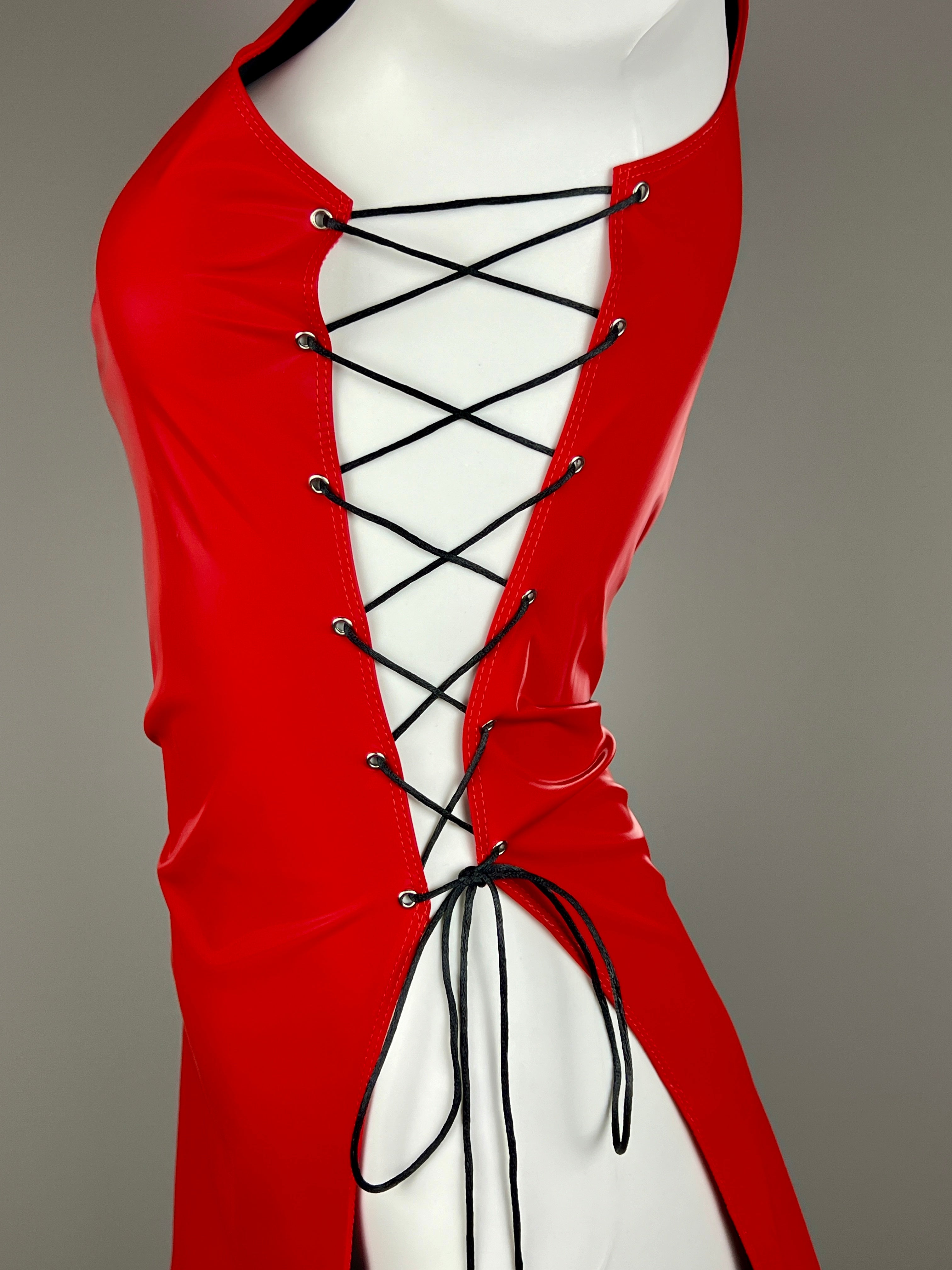 Vintage PU Leather Satin Cheongsam Lingerie Sexy Party Dress Costume - Shopthatapp.ca