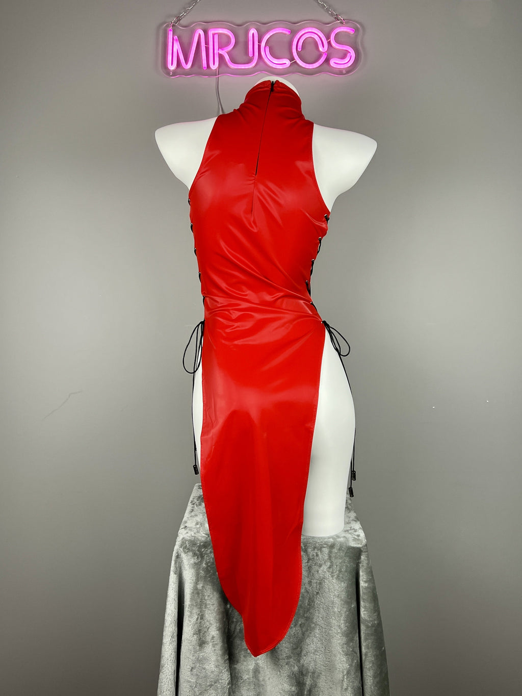 Vintage PU Leather Satin Cheongsam Lingerie Sexy Party Dress Costume - Shopthatapp.ca