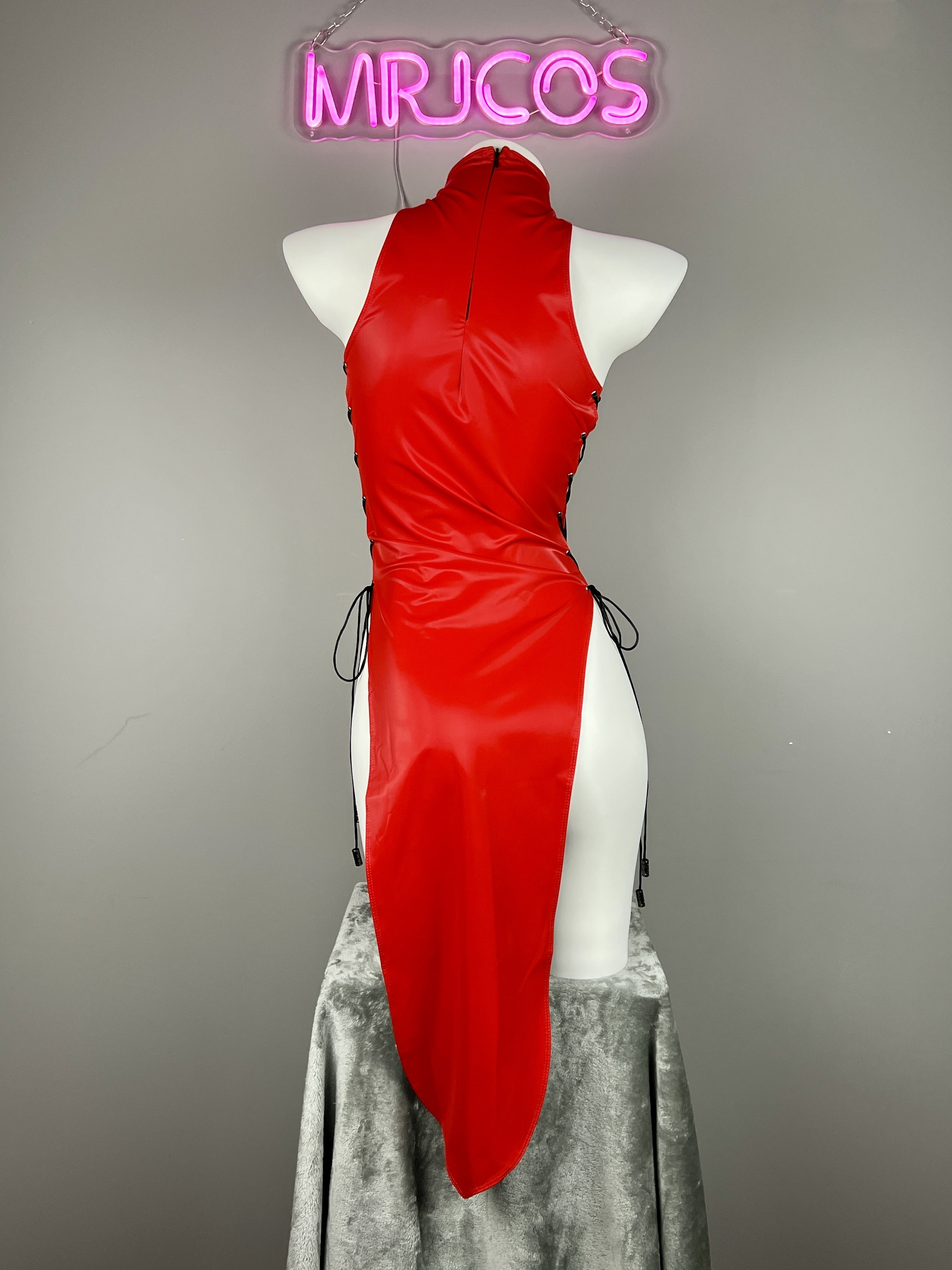 Vintage PU Leather Satin Cheongsam Lingerie Sexy Party Dress Costume - Shopthatapp.ca