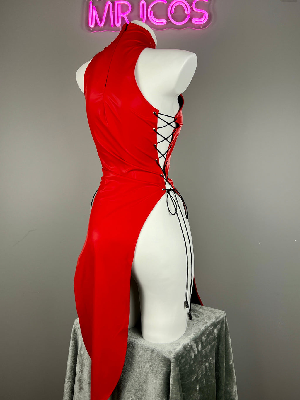 Vintage PU Leather Satin Cheongsam Lingerie Sexy Party Dress Costume - Shopthatapp.ca